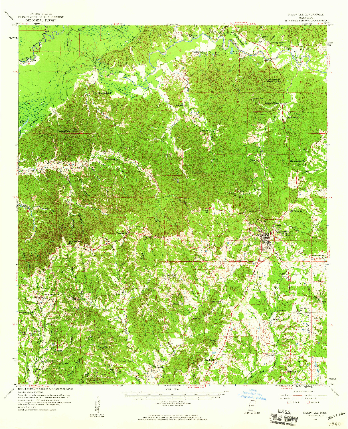 USGS 1:62500-SCALE QUADRANGLE FOR WOODVILLE, MS 1958