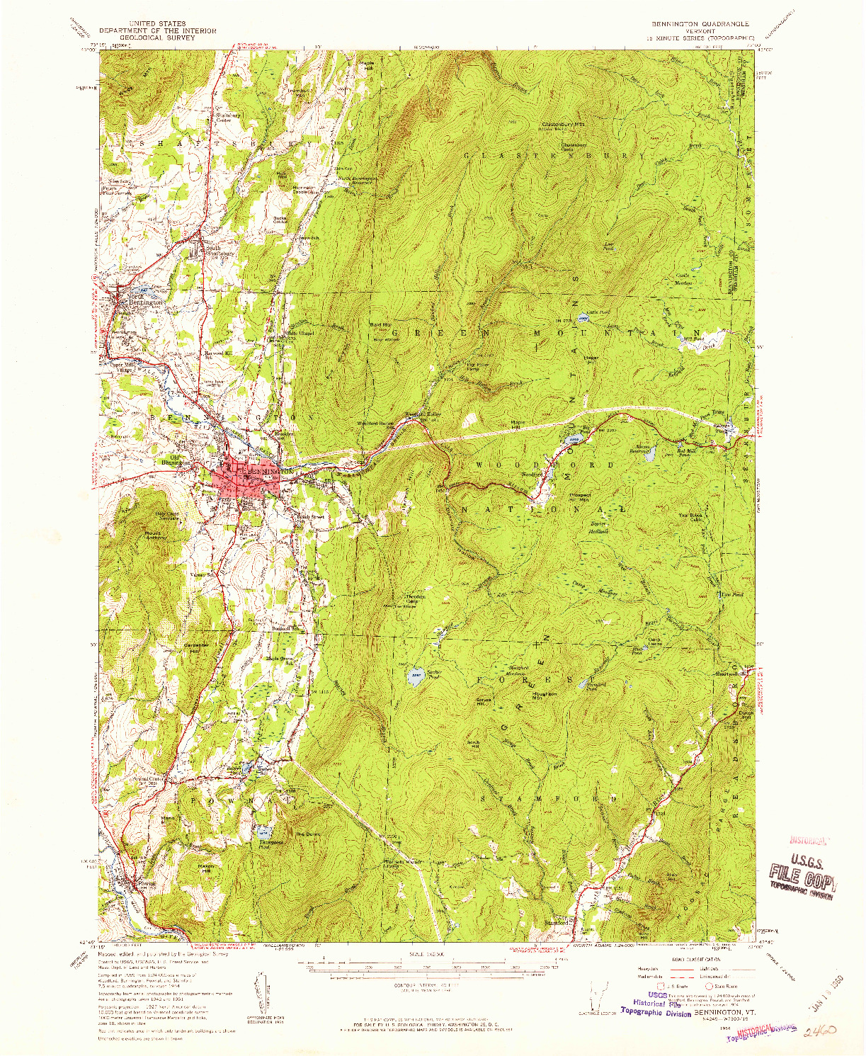 USGS 1:62500-SCALE QUADRANGLE FOR BENNINGTON, VT 1954