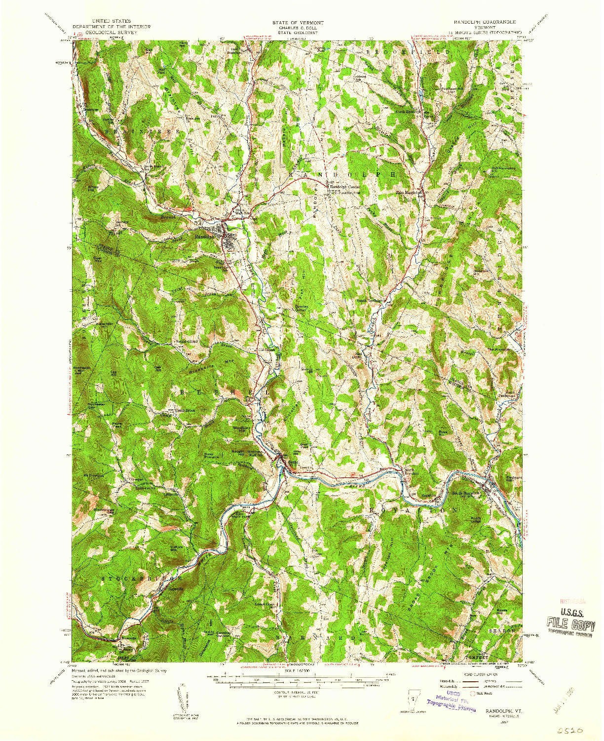 USGS 1:62500-SCALE QUADRANGLE FOR RANDOLPH, VT 1957