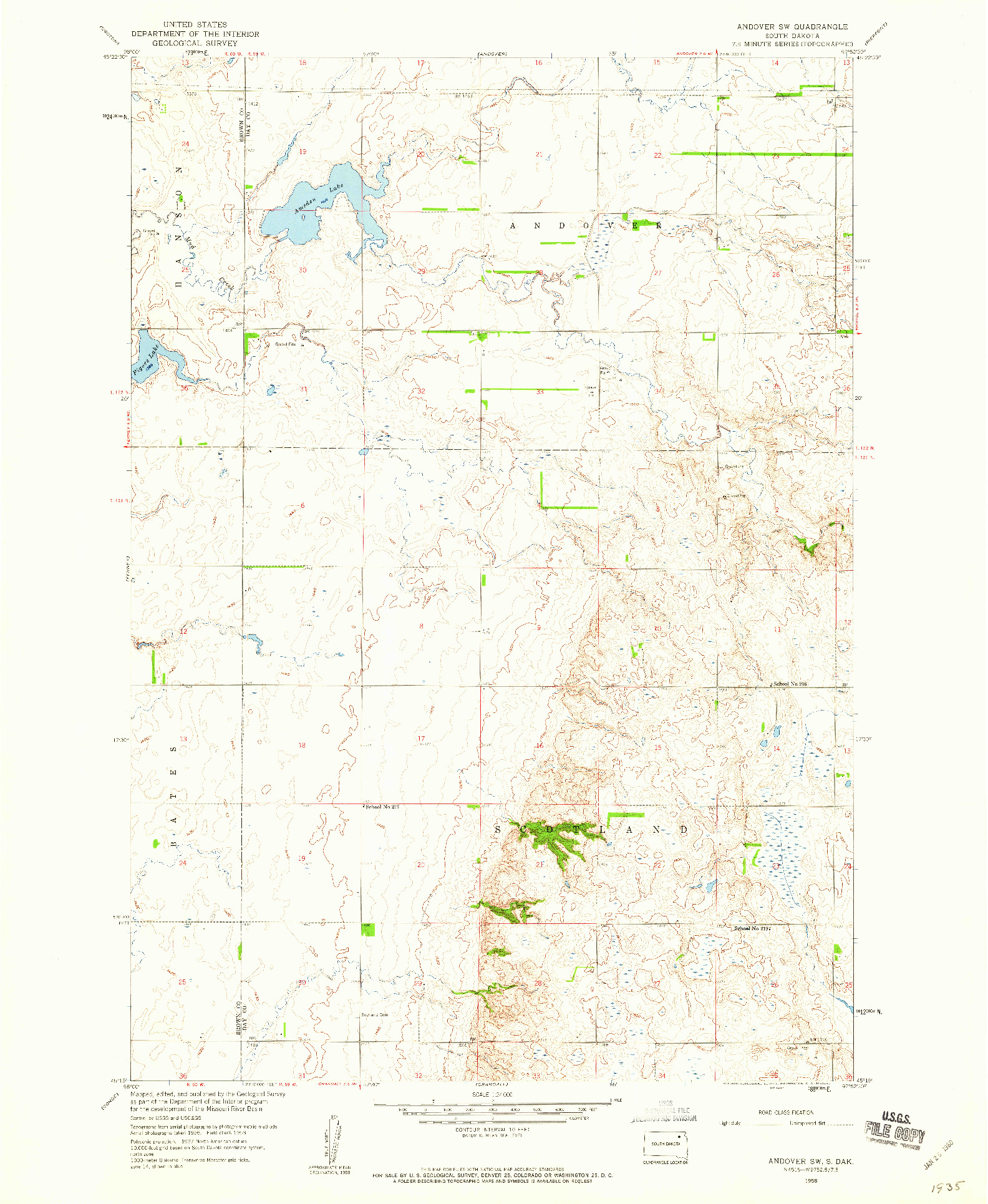 USGS 1:24000-SCALE QUADRANGLE FOR ANDOVER SW, SD 1958