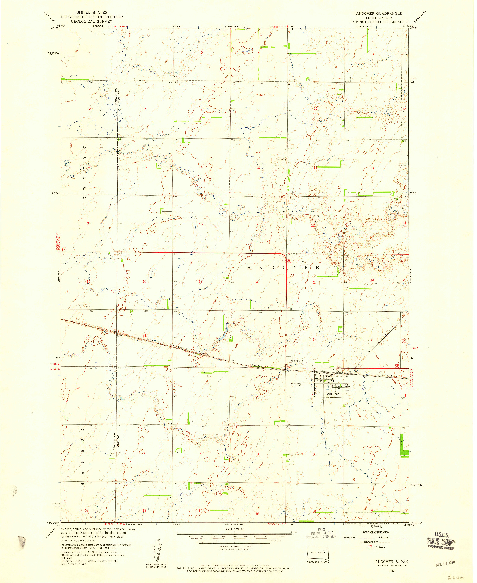USGS 1:24000-SCALE QUADRANGLE FOR ANDOVER, SD 1958