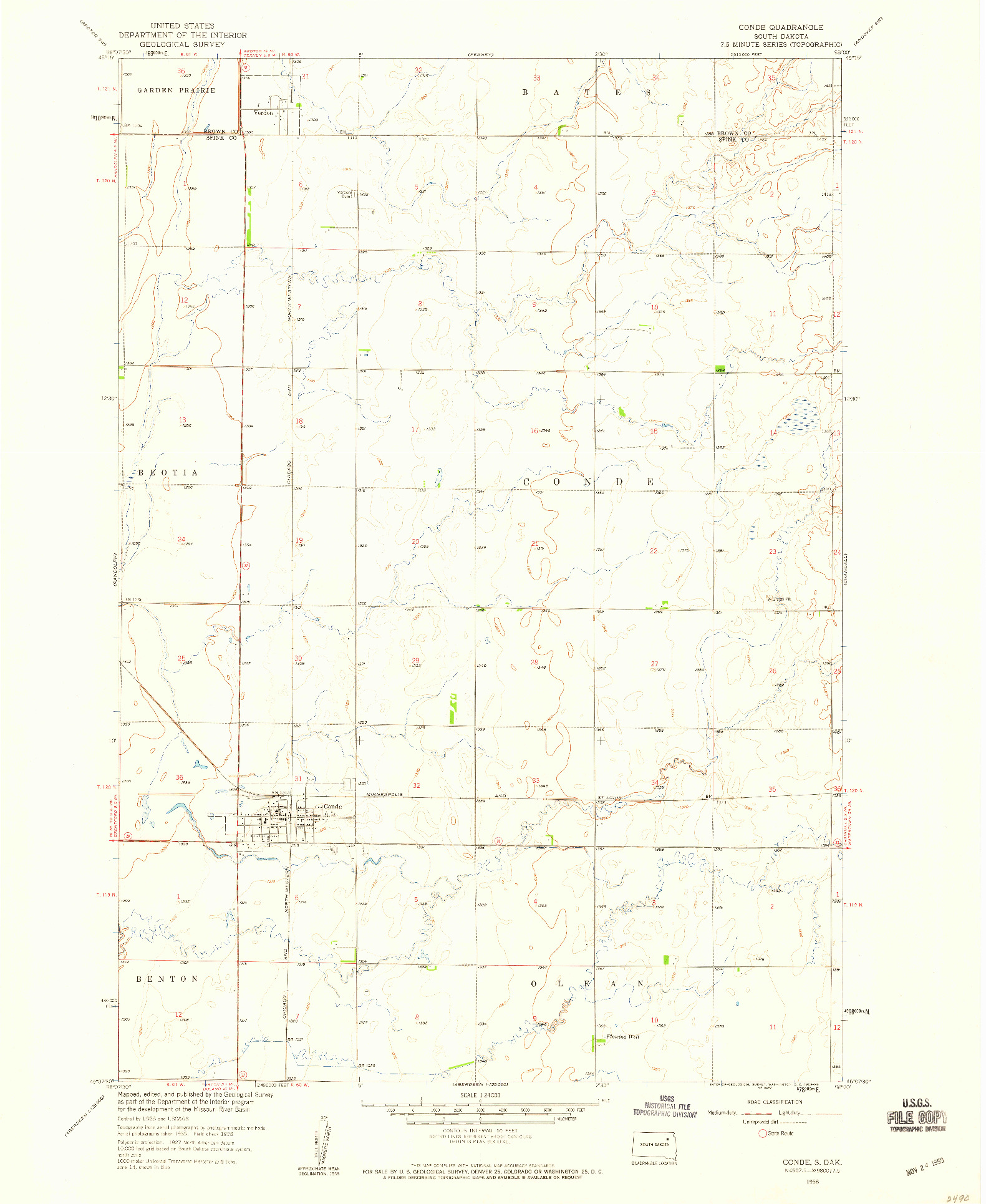 USGS 1:24000-SCALE QUADRANGLE FOR CONDE, SD 1958