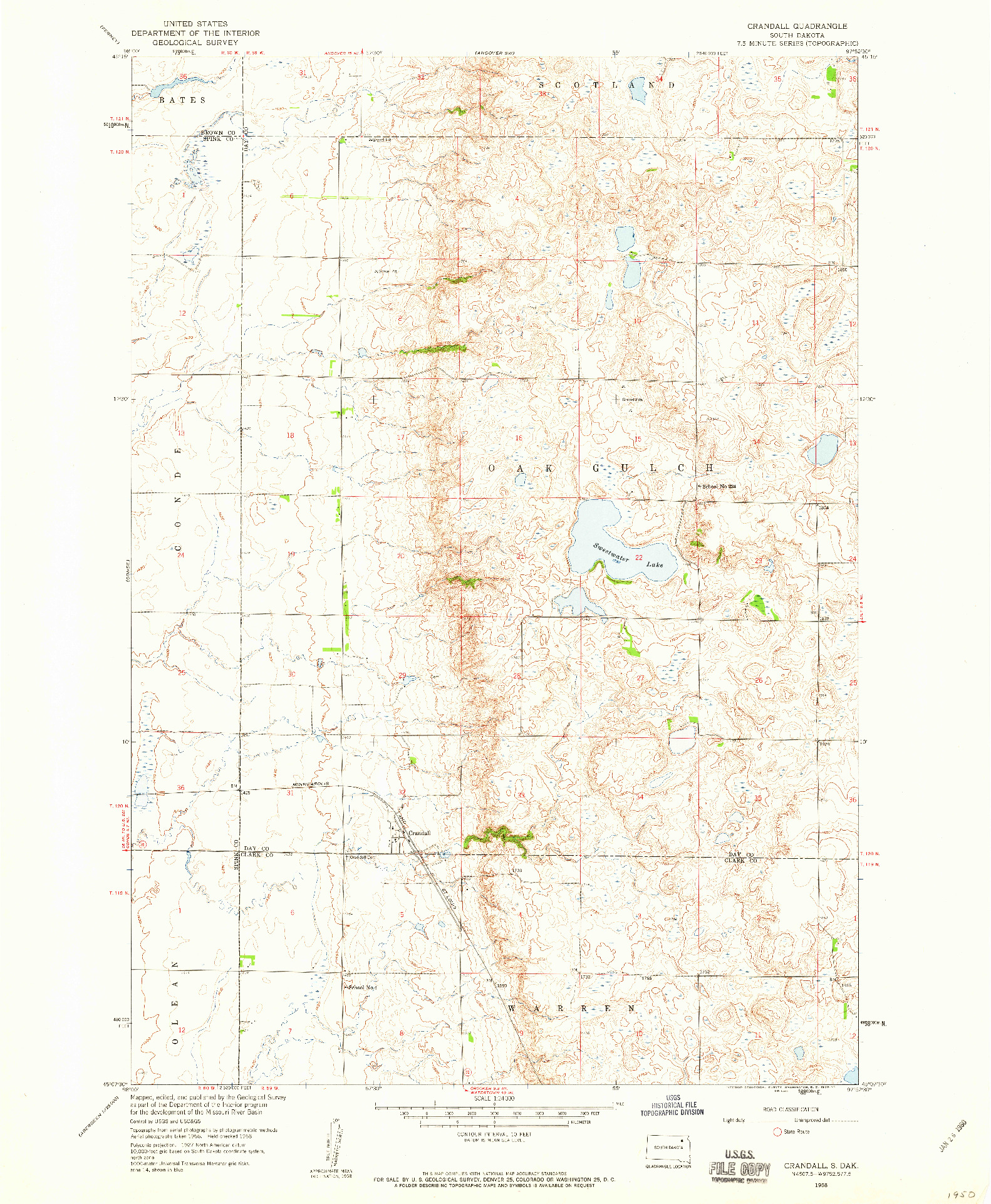 USGS 1:24000-SCALE QUADRANGLE FOR CRANDALL, SD 1958