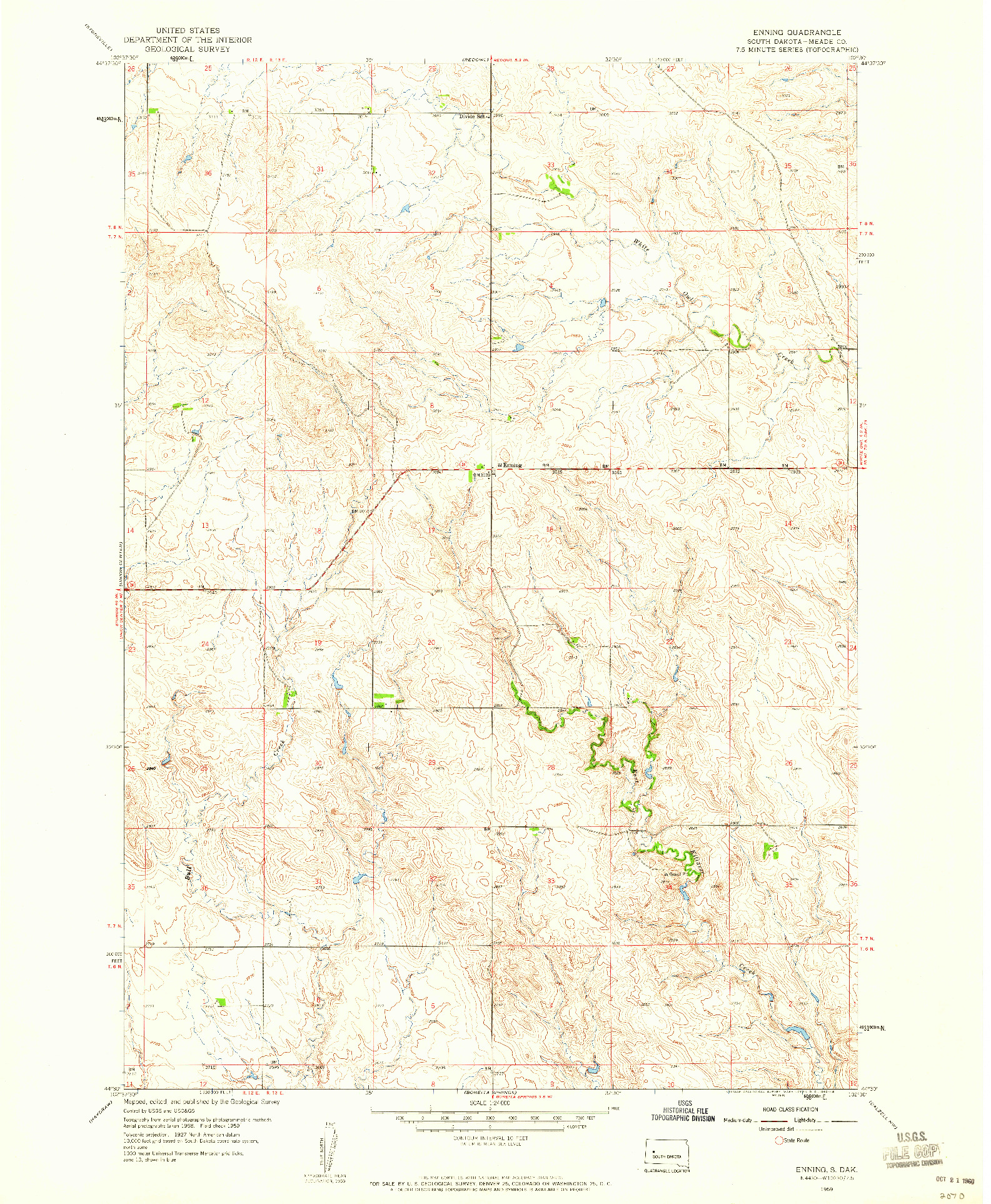 USGS 1:24000-SCALE QUADRANGLE FOR ENNING, SD 1959