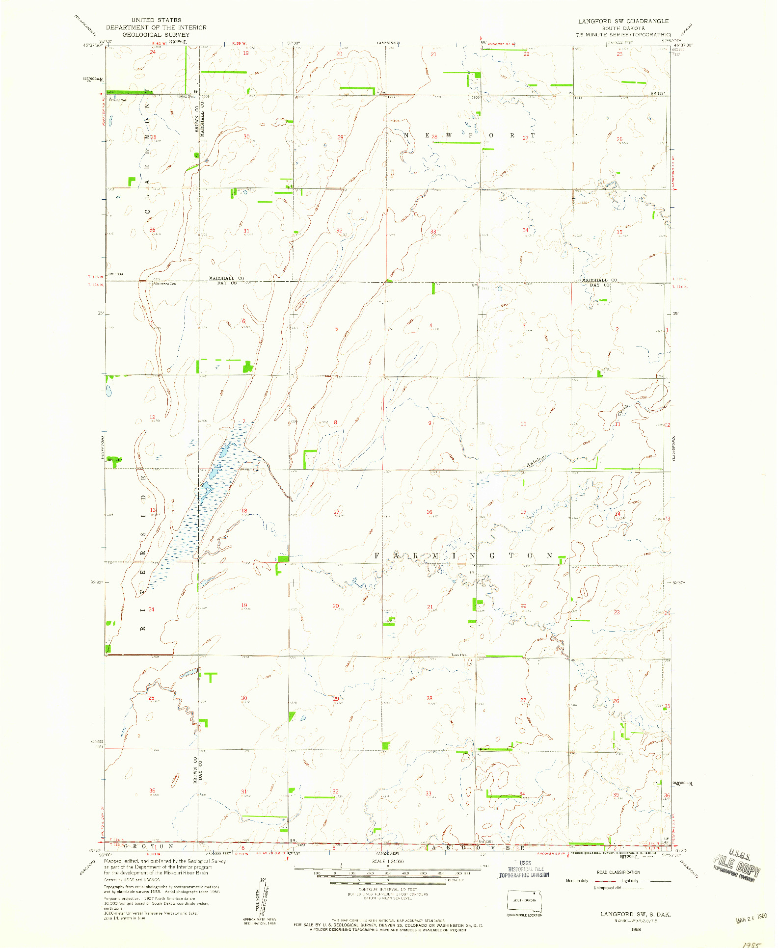USGS 1:24000-SCALE QUADRANGLE FOR LANGFORD SW, SD 1958