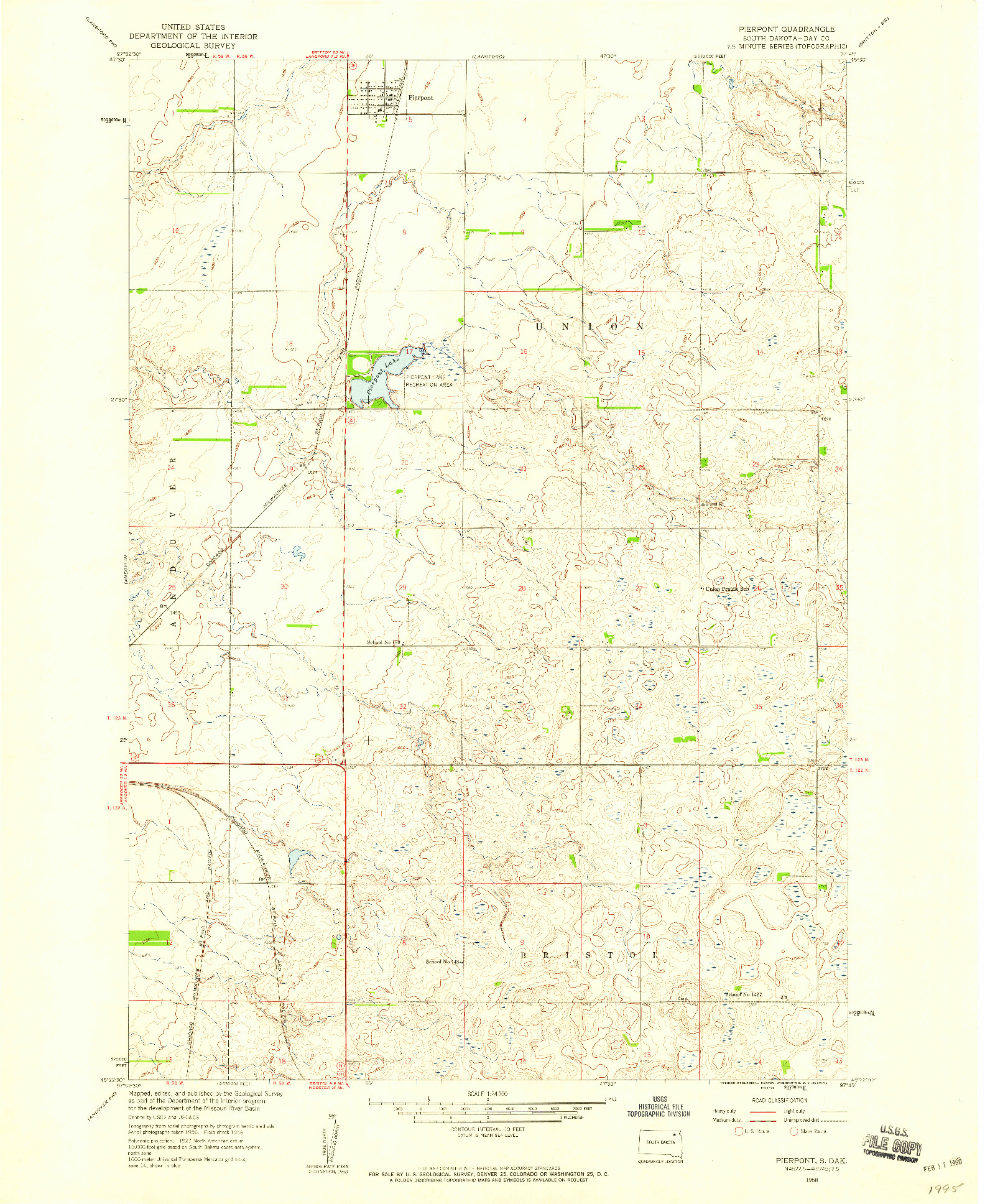 USGS 1:24000-SCALE QUADRANGLE FOR PIERPONT, SD 1958