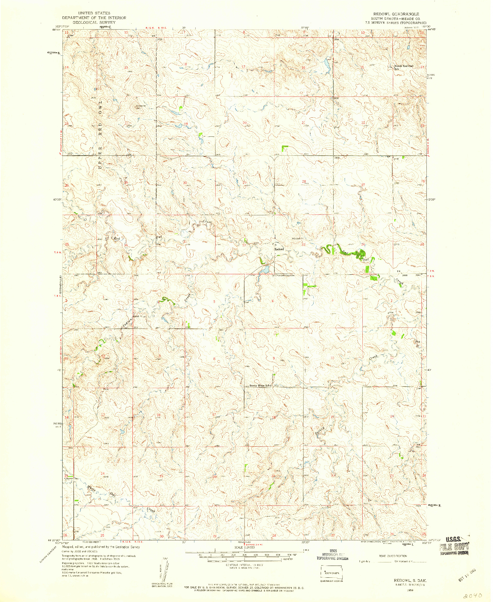 USGS 1:24000-SCALE QUADRANGLE FOR REDOWL, SD 1959