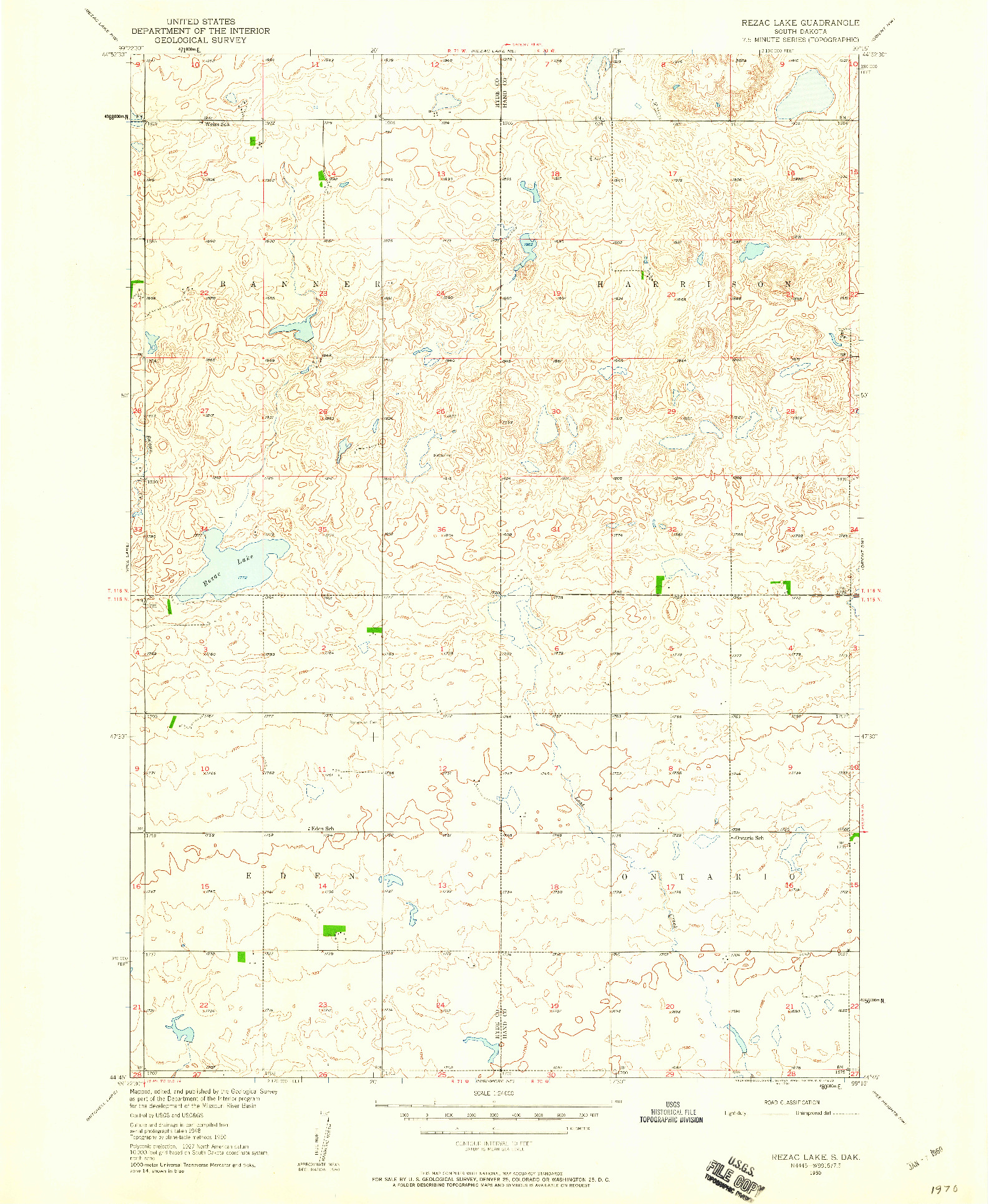 USGS 1:24000-SCALE QUADRANGLE FOR REZAC LAKE, SD 1950