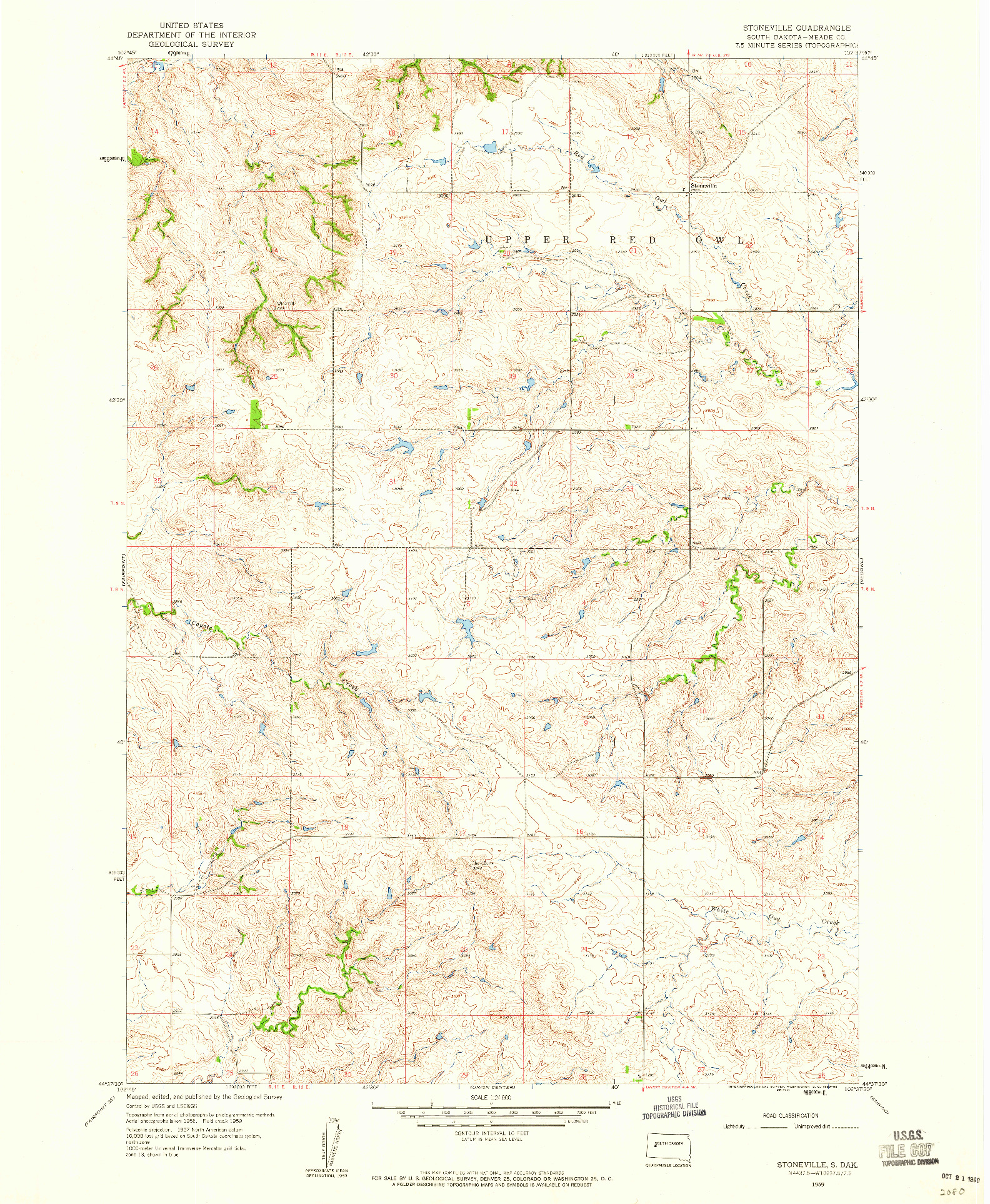 USGS 1:24000-SCALE QUADRANGLE FOR STONEVILLE, SD 1959