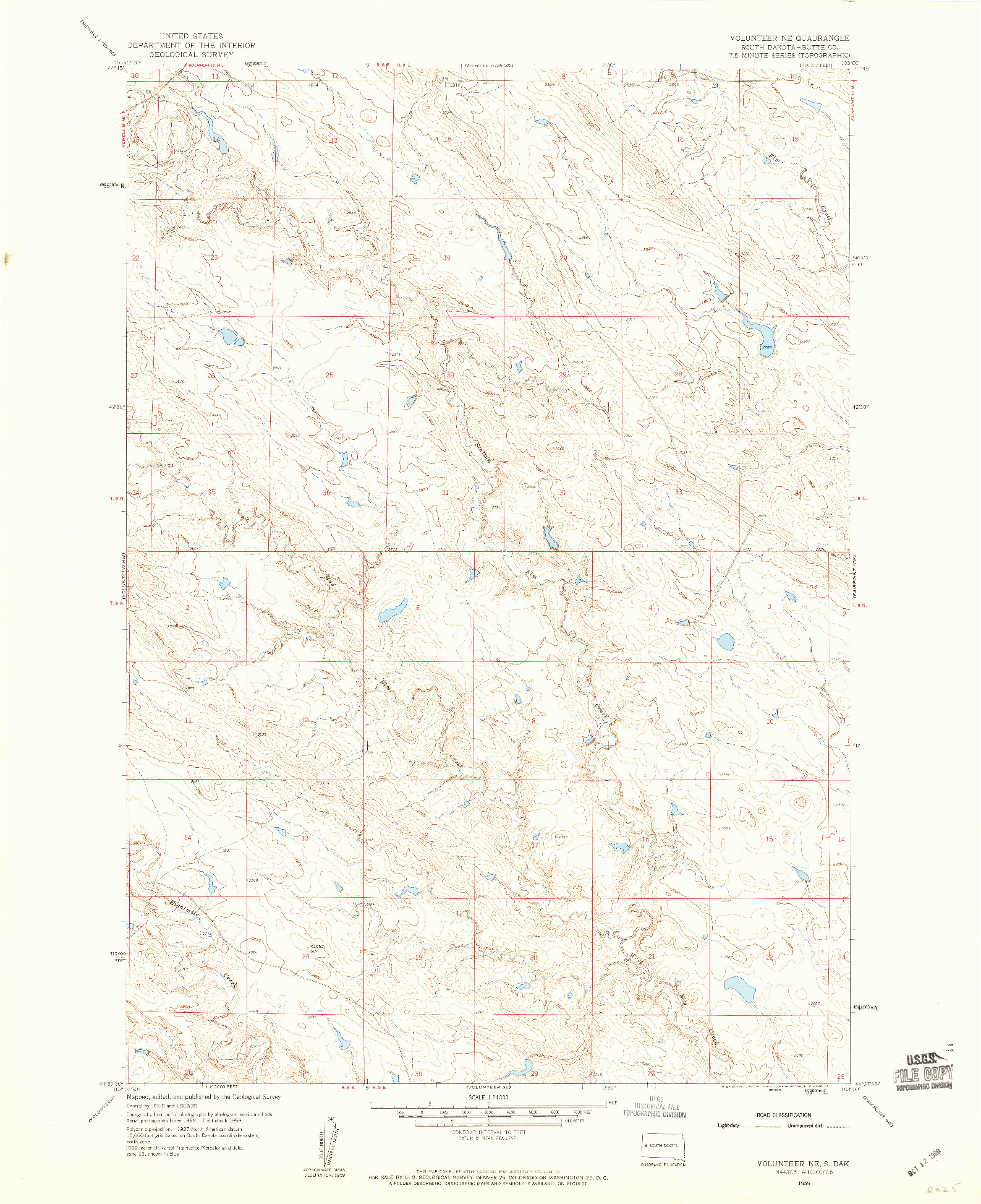 USGS 1:24000-SCALE QUADRANGLE FOR VOLUNTEER NE, SD 1959