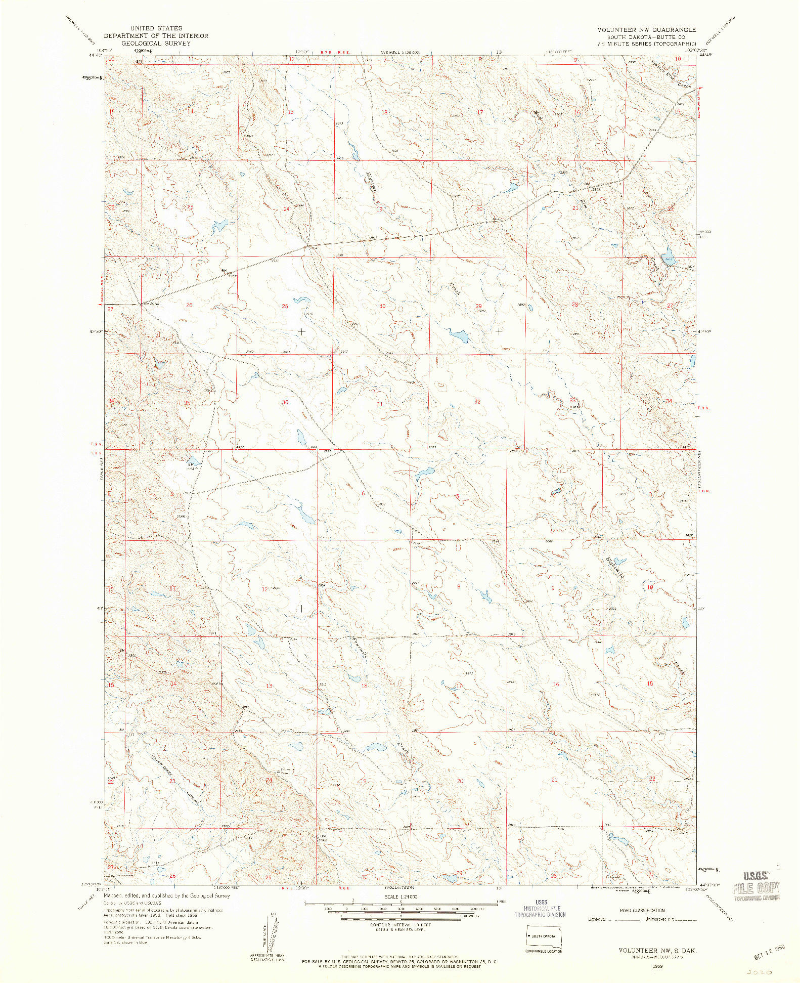 USGS 1:24000-SCALE QUADRANGLE FOR VOLUNTEER NW, SD 1959