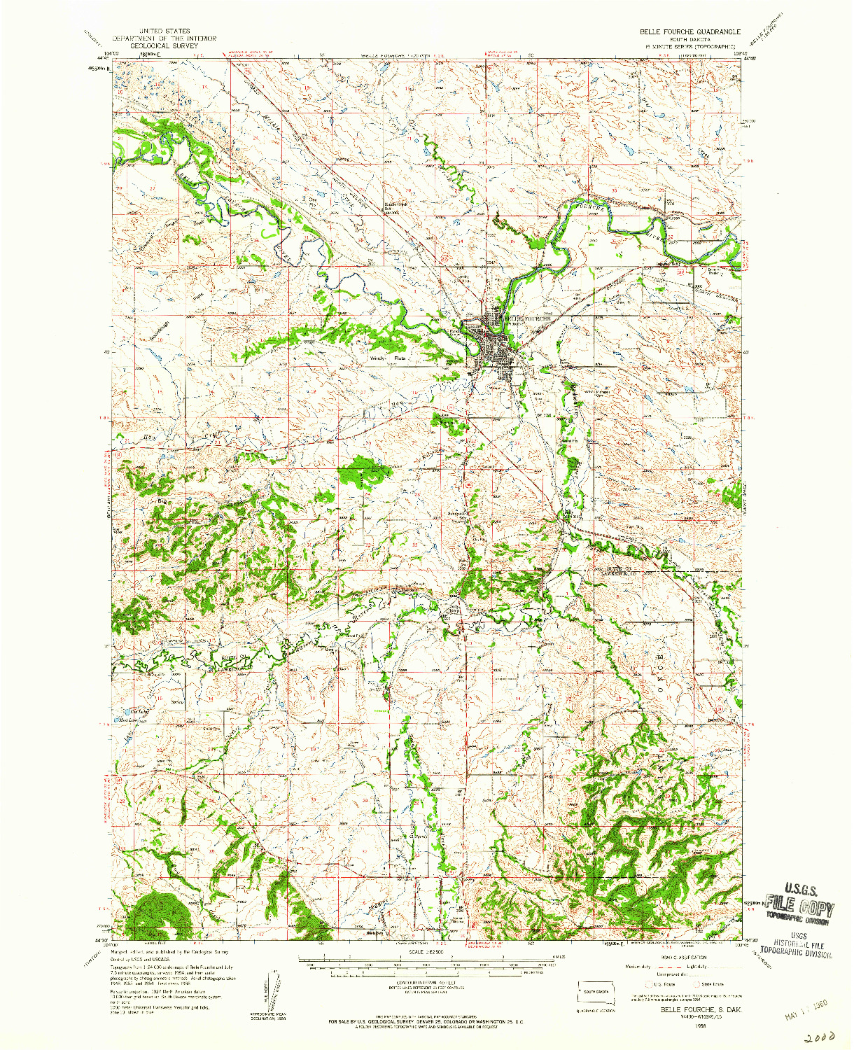 USGS 1:62500-SCALE QUADRANGLE FOR BELLE FOURCHE, SD 1958