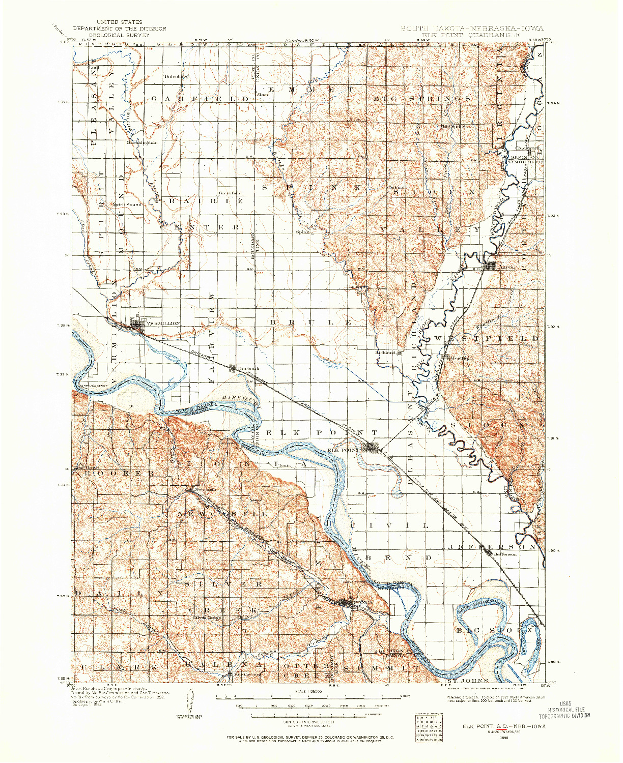 USGS 1:125000-SCALE QUADRANGLE FOR ELK POINT, SD 1898