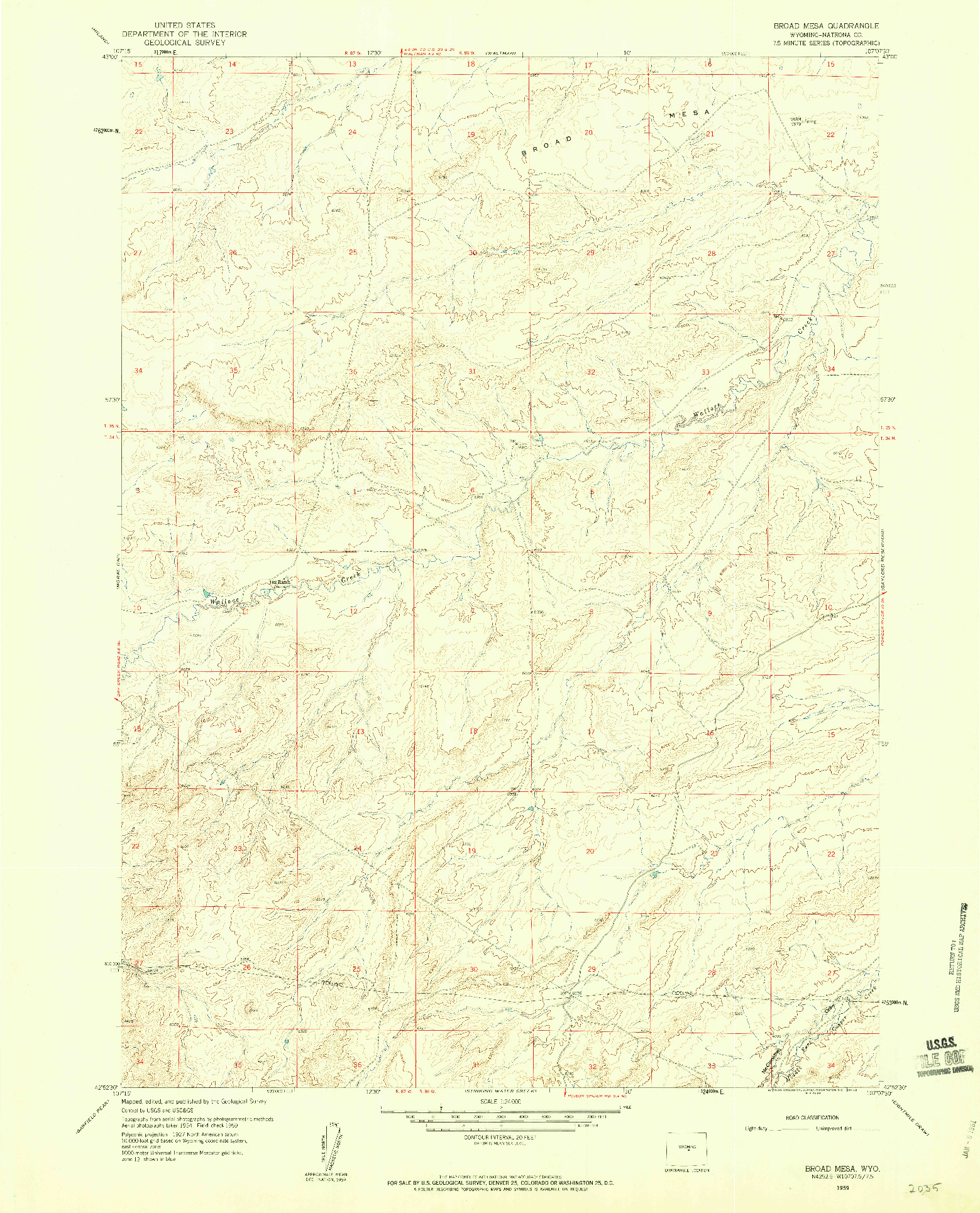 USGS 1:24000-SCALE QUADRANGLE FOR BROAD MESA, WY 1959