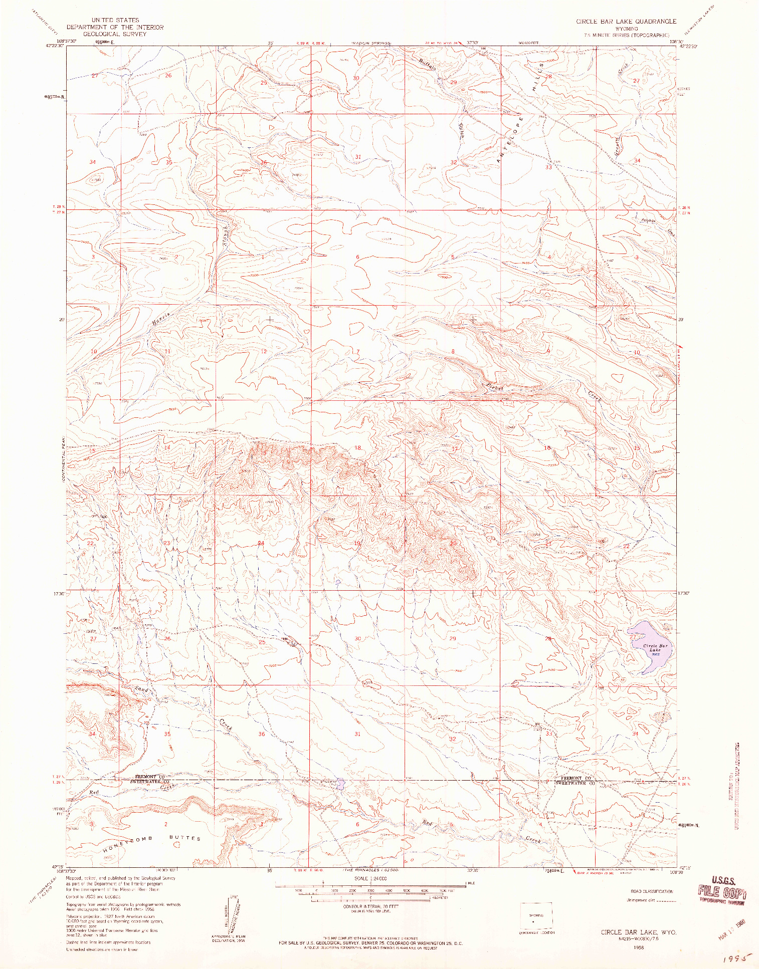 USGS 1:24000-SCALE QUADRANGLE FOR CIRCLE BAR LAKE, WY 1958