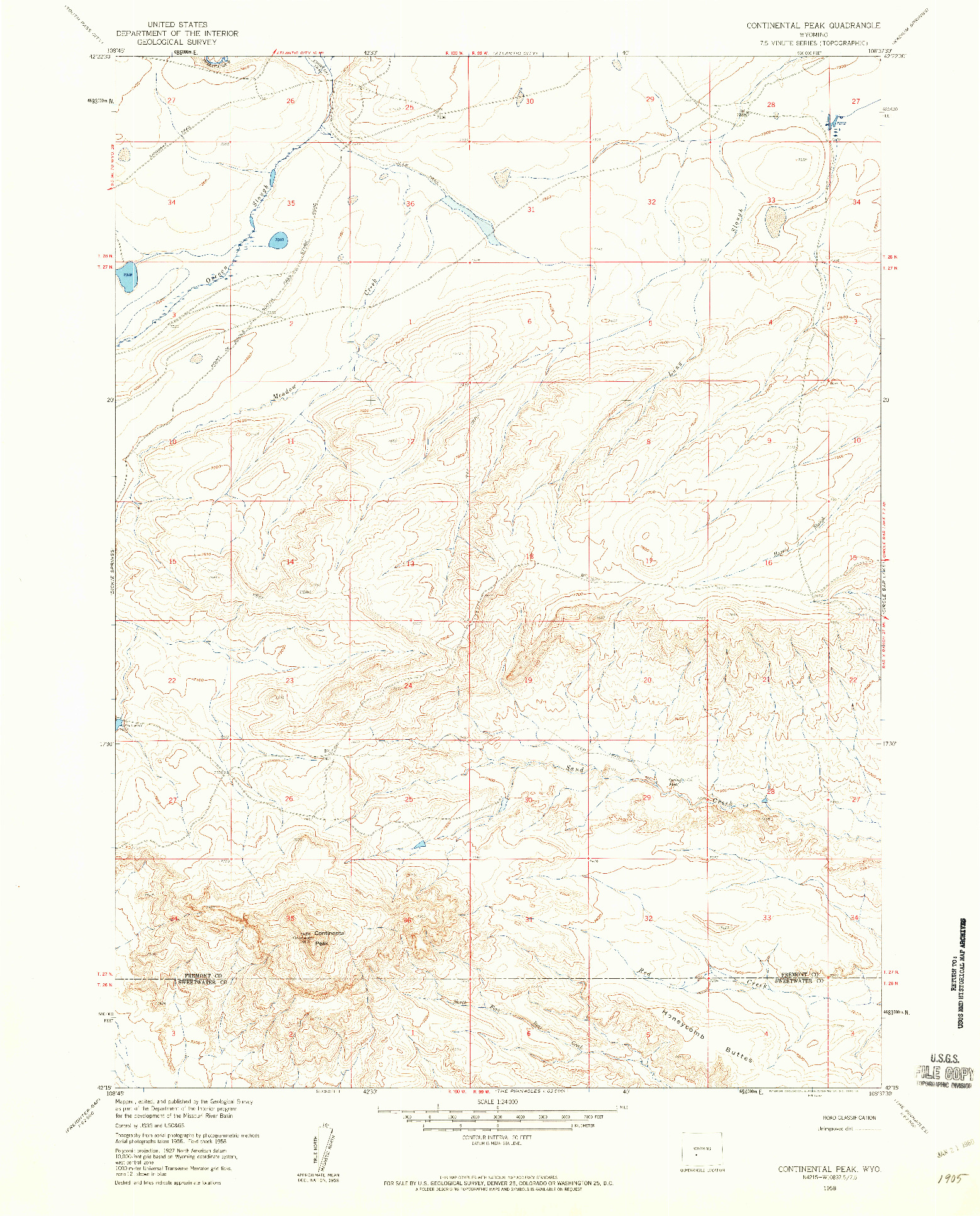 USGS 1:24000-SCALE QUADRANGLE FOR CONTINENTAL PEAK, WY 1958