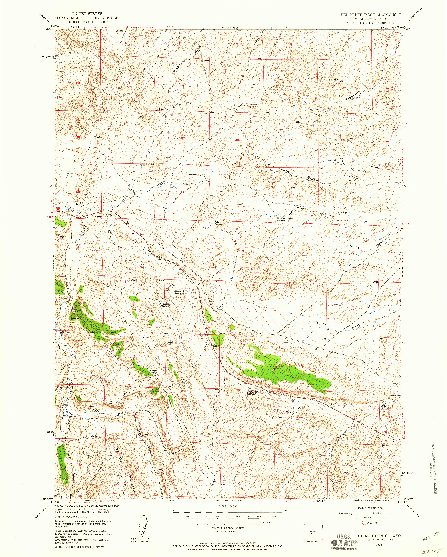 USGS 1:24000-SCALE QUADRANGLE FOR DEL MONTE RIDGE, WY 1958