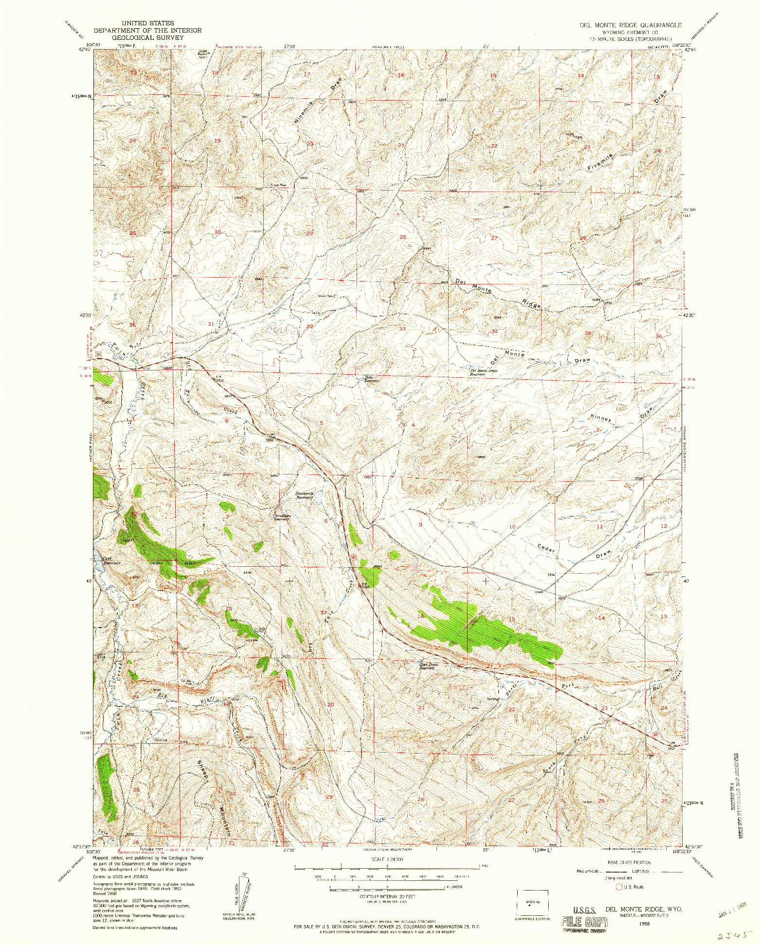 USGS 1:24000-SCALE QUADRANGLE FOR DEL MONTE RIDGE, WY 1958