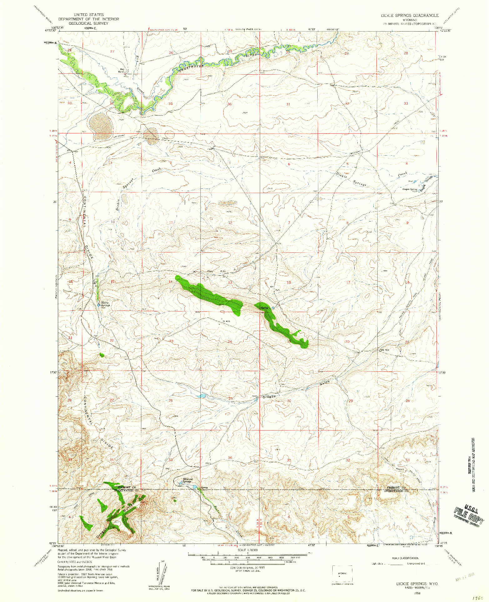 USGS 1:24000-SCALE QUADRANGLE FOR DICKIE SPRINGS, WY 1958