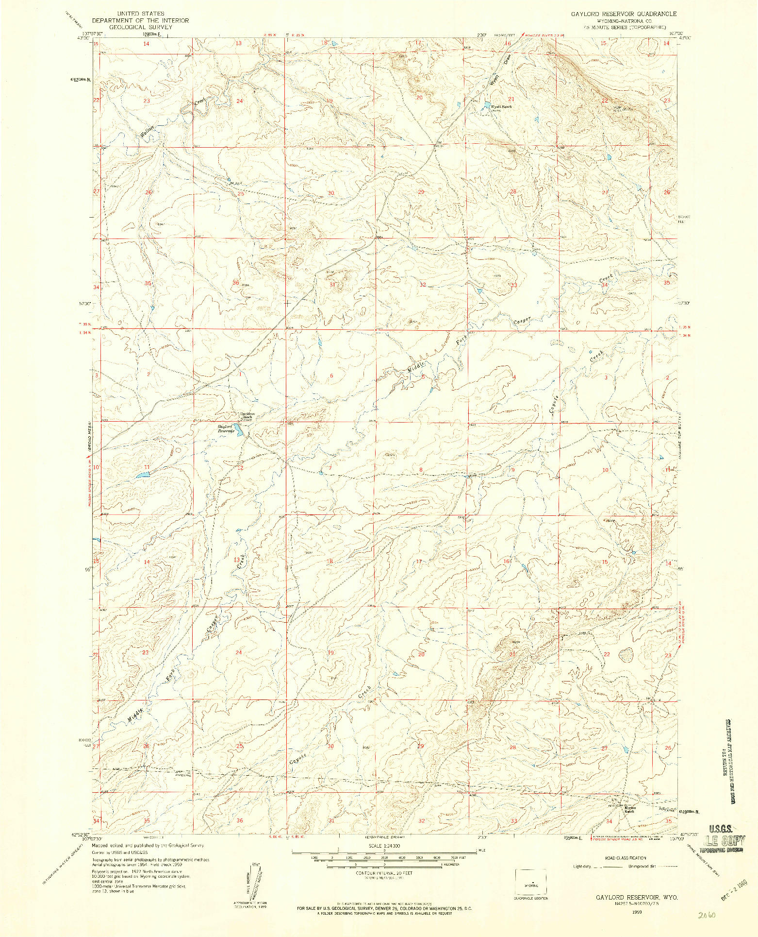 USGS 1:24000-SCALE QUADRANGLE FOR GAYLORD RESERVOIR, WY 1959
