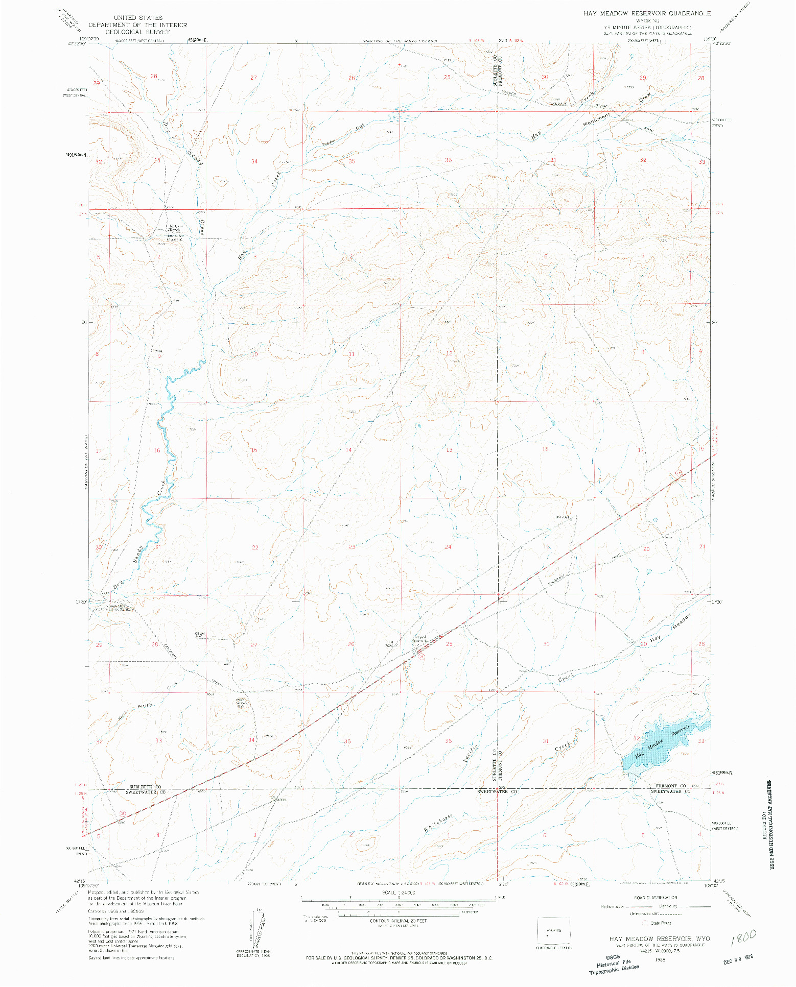 USGS 1:24000-SCALE QUADRANGLE FOR HAY MEADOW RESERVOIR, WY 1958