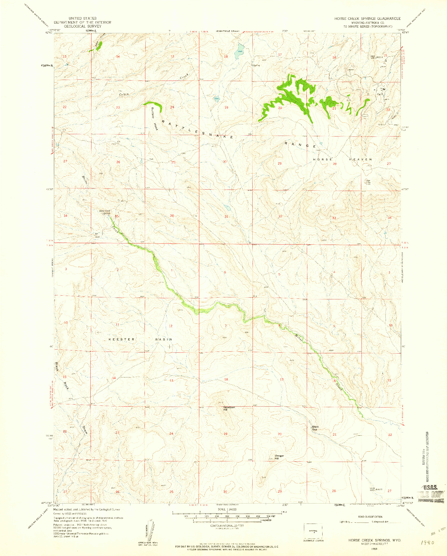 USGS 1:24000-SCALE QUADRANGLE FOR HORSE CREEK SPRINGS, WY 1959