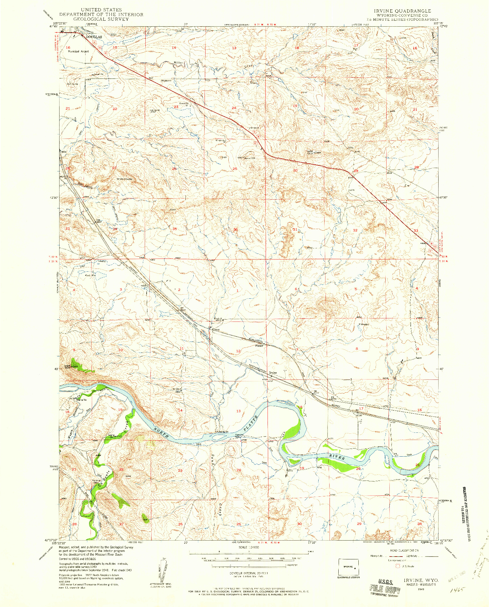 USGS 1:24000-SCALE QUADRANGLE FOR IRVINE, WY 1949