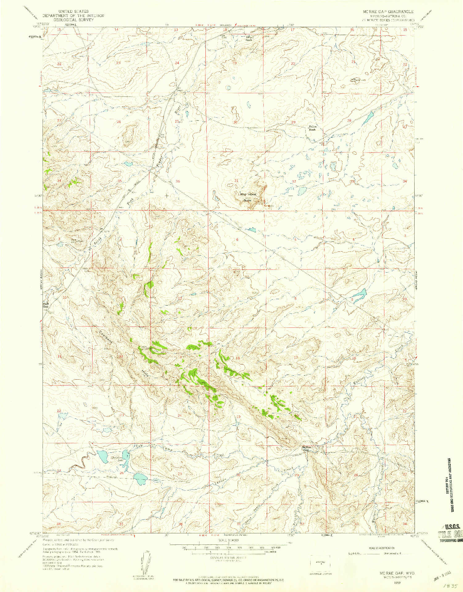 USGS 1:24000-SCALE QUADRANGLE FOR MC RAE GAP, WY 1959