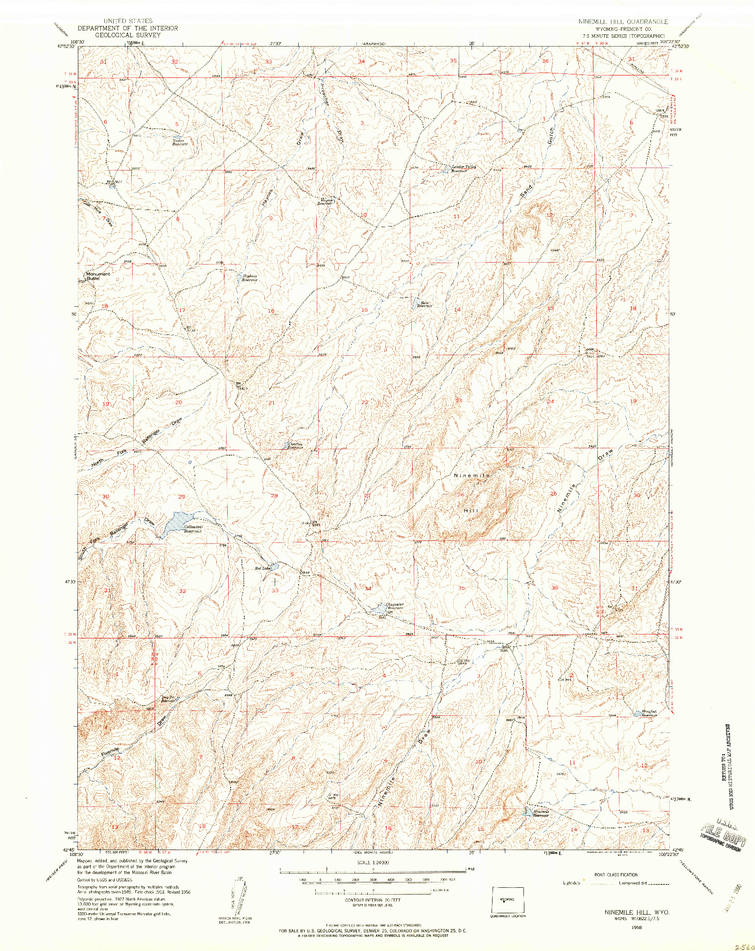 USGS 1:24000-SCALE QUADRANGLE FOR NINEMILE HILL, WY 1958