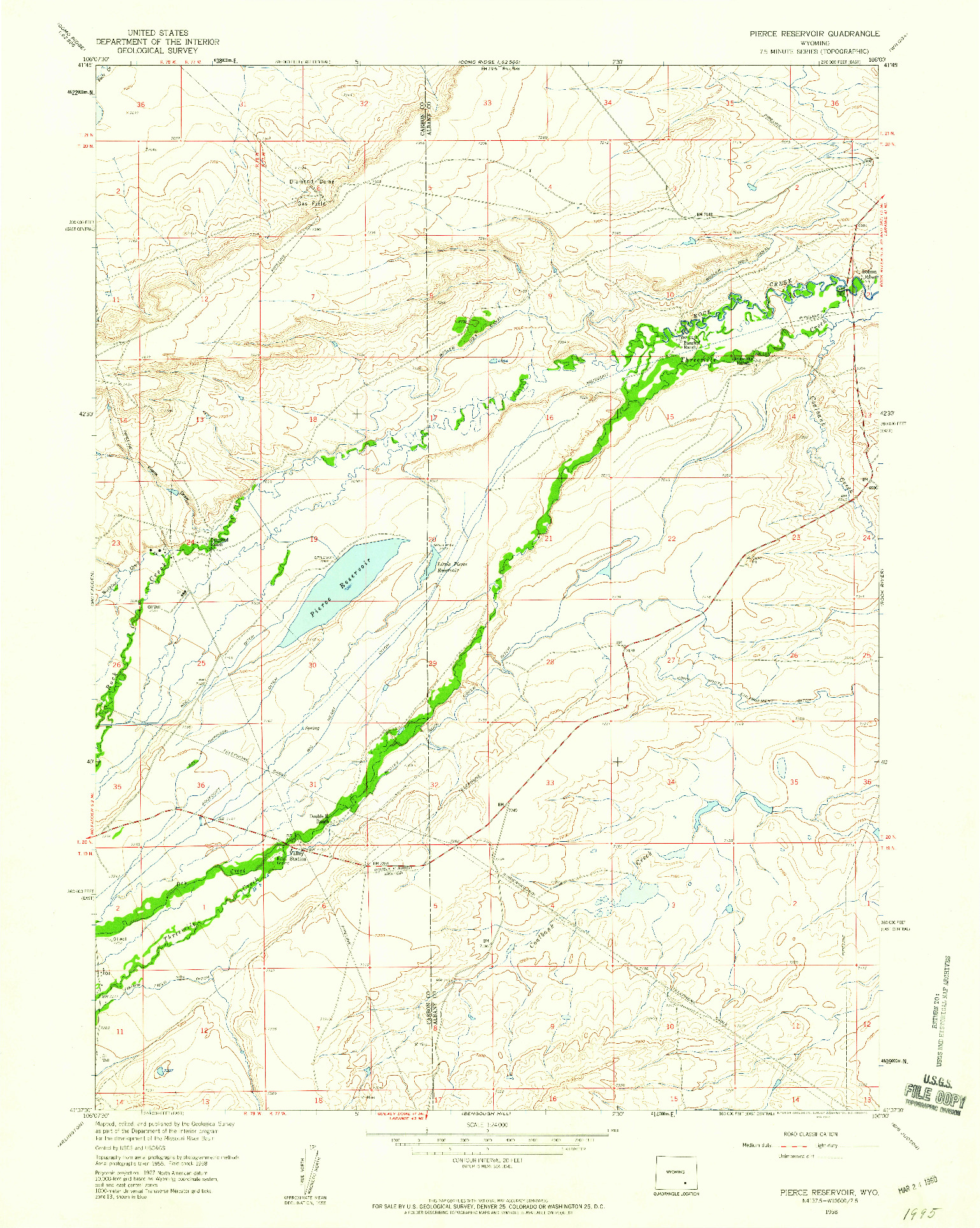 USGS 1:24000-SCALE QUADRANGLE FOR PIERCE RESERVOIR, WY 1958