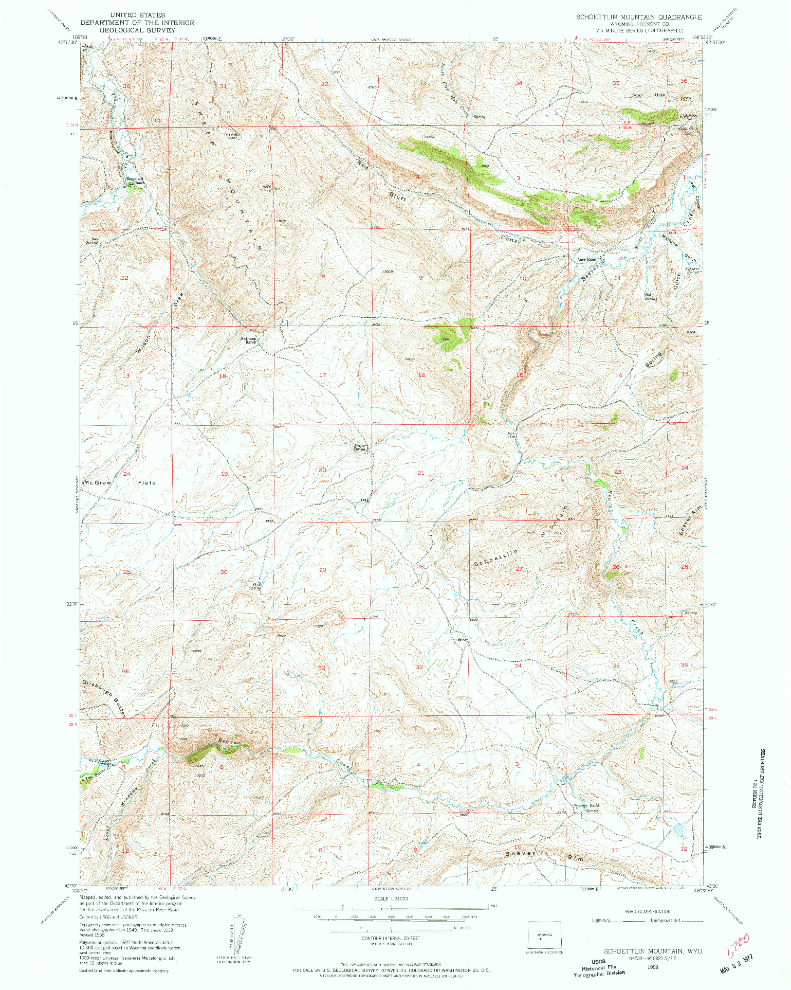 USGS 1:24000-SCALE QUADRANGLE FOR SCHOETTLIN MOUNTAIN, WY 1958