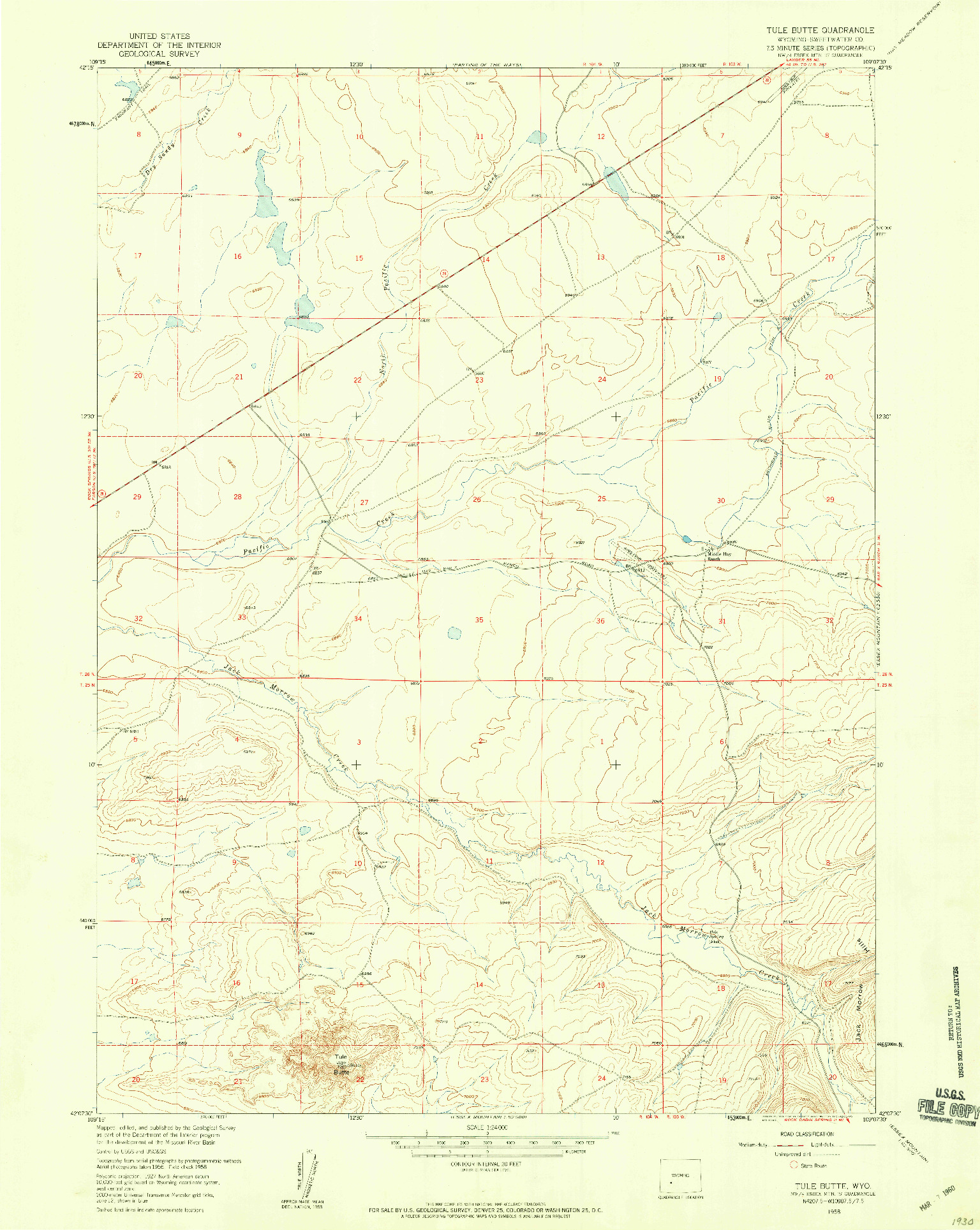 USGS 1:24000-SCALE QUADRANGLE FOR TULE BUTTE, WY 1958