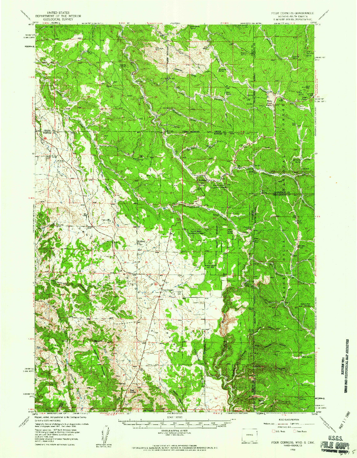 USGS 1:62500-SCALE QUADRANGLE FOR FOUR CORNERS, WY 1958