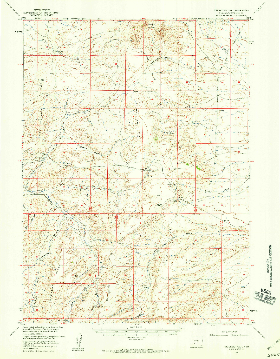 USGS 1:62500-SCALE QUADRANGLE FOR FREIGHTER GAP, WY 1958