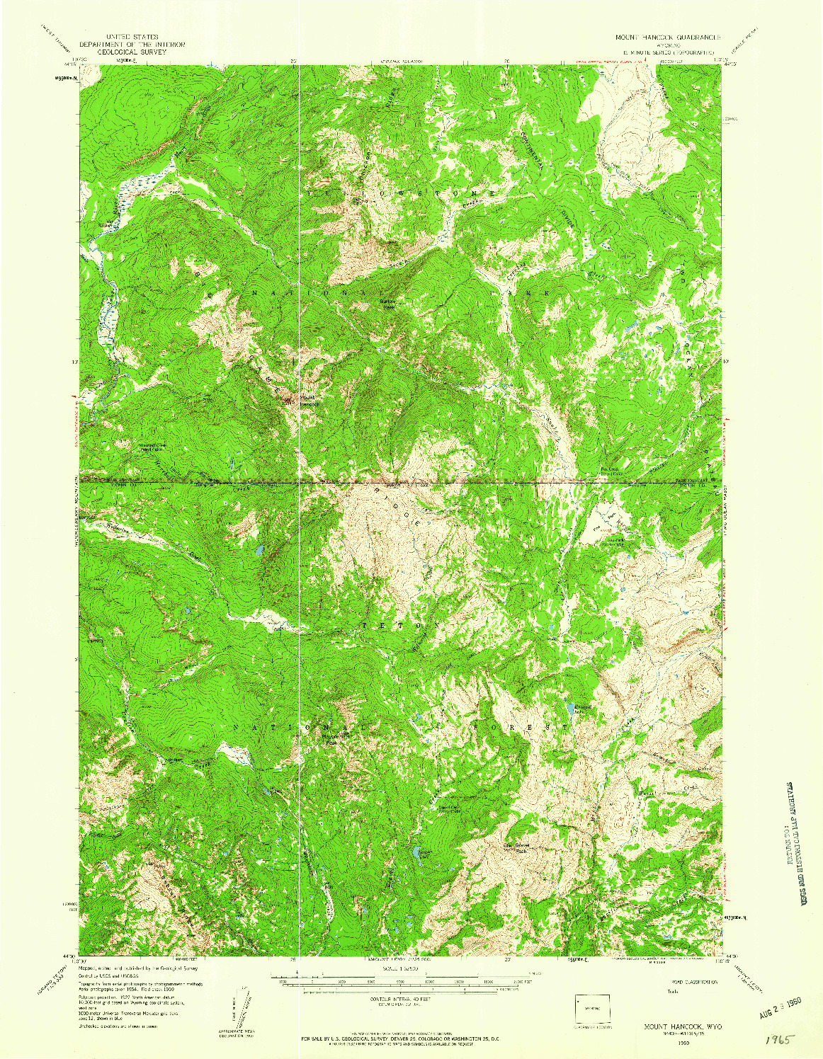 USGS 1:62500-SCALE QUADRANGLE FOR MOUNT HANCOCK, WY 1959