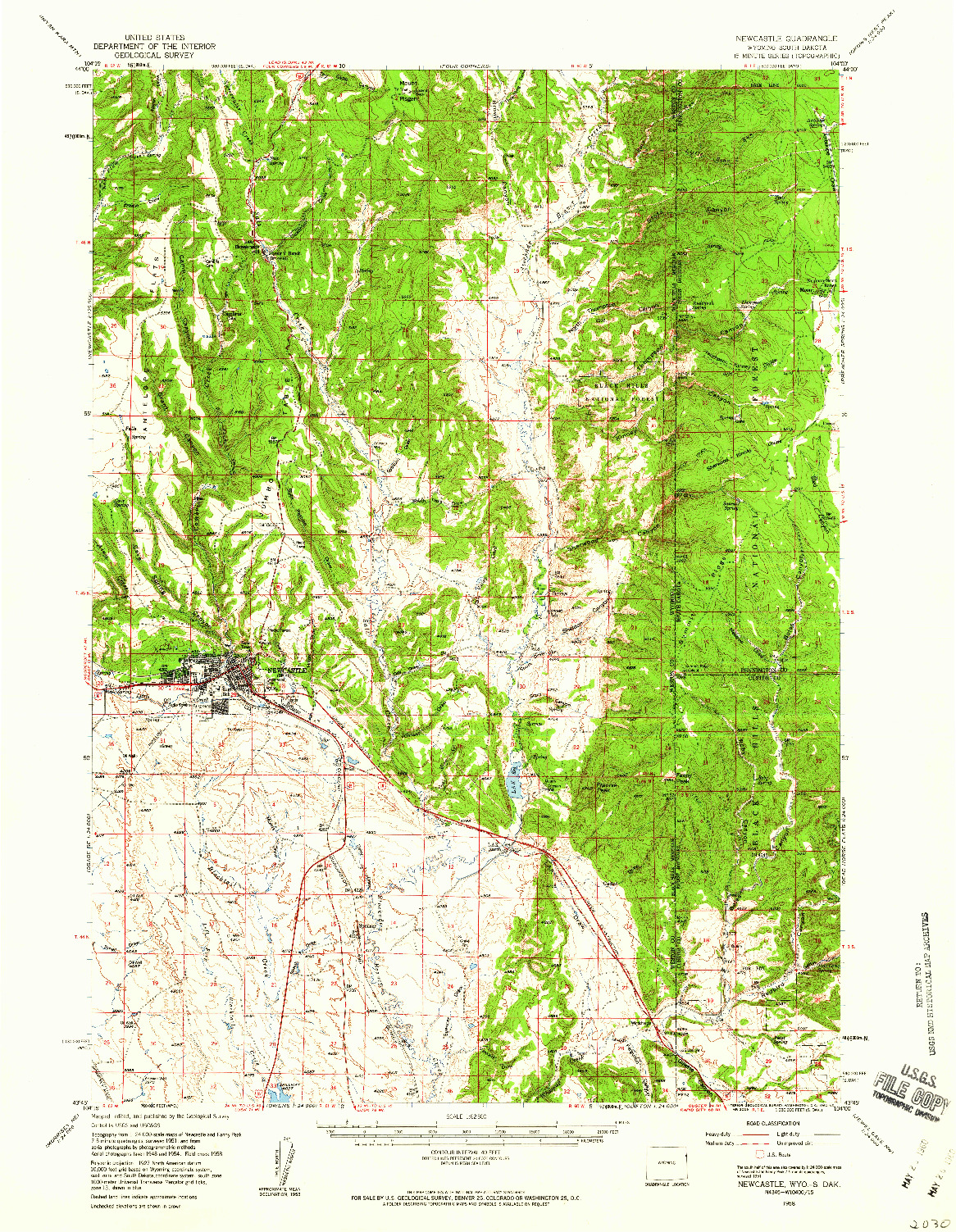 USGS 1:62500-SCALE QUADRANGLE FOR NEWCASTLE, WY 1958