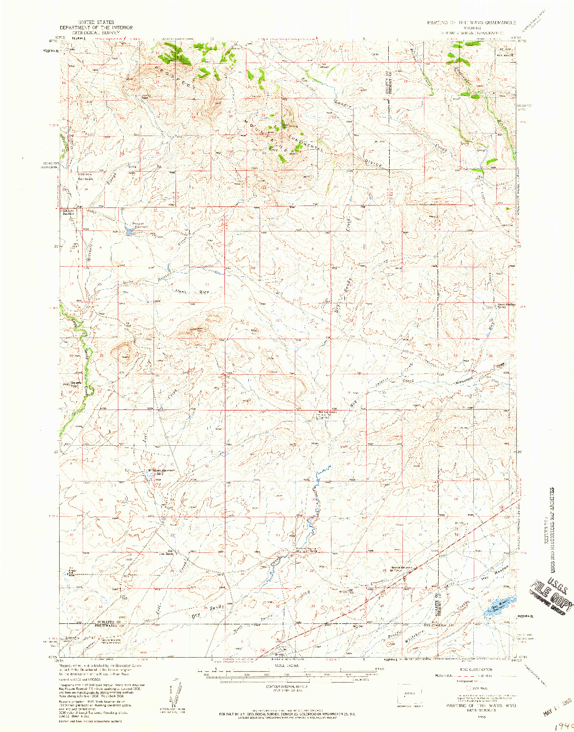 USGS 1:62500-SCALE QUADRANGLE FOR PARTING OF THE WAYS, WY 1958