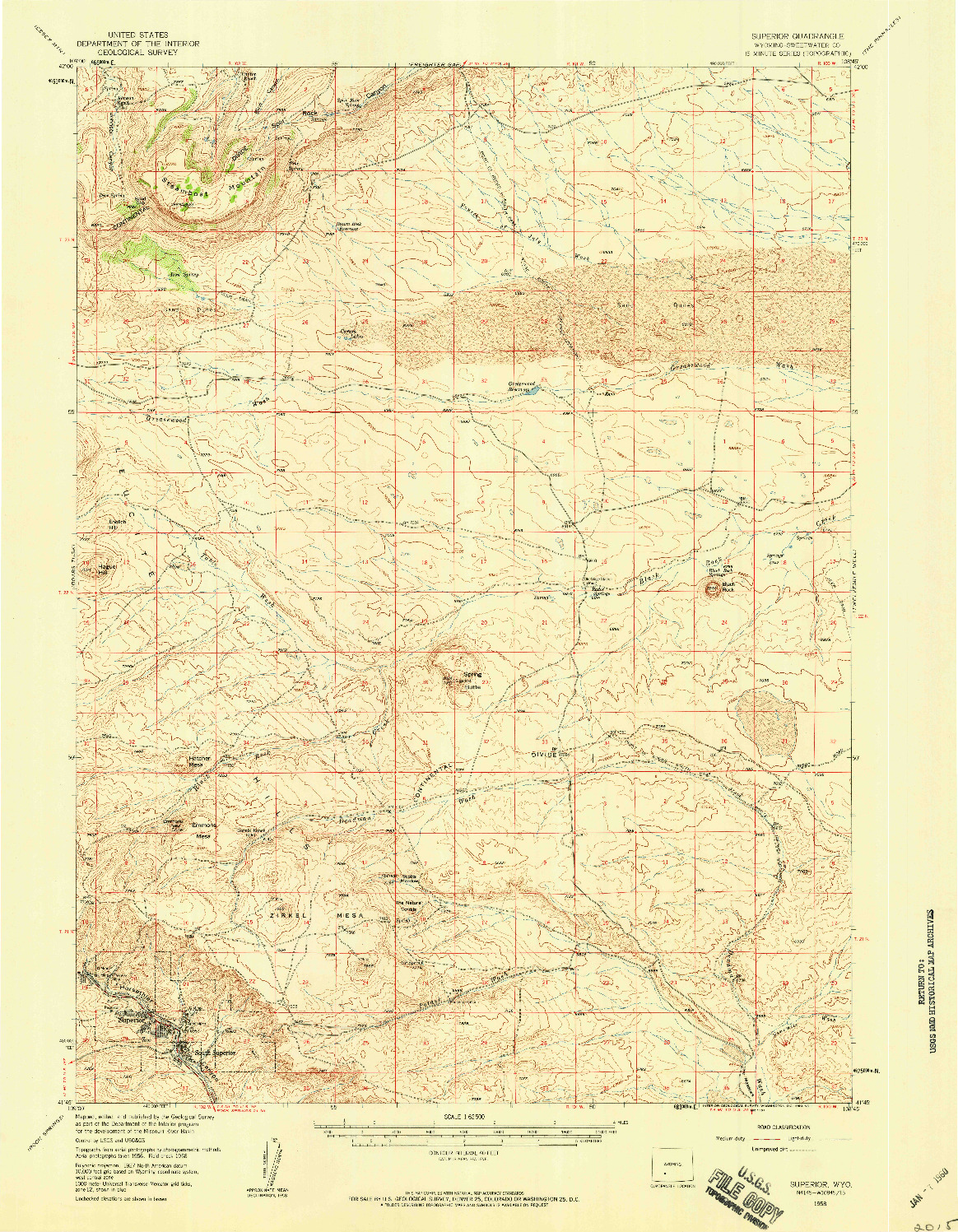 USGS 1:62500-SCALE QUADRANGLE FOR SUPERIOR, WY 1958