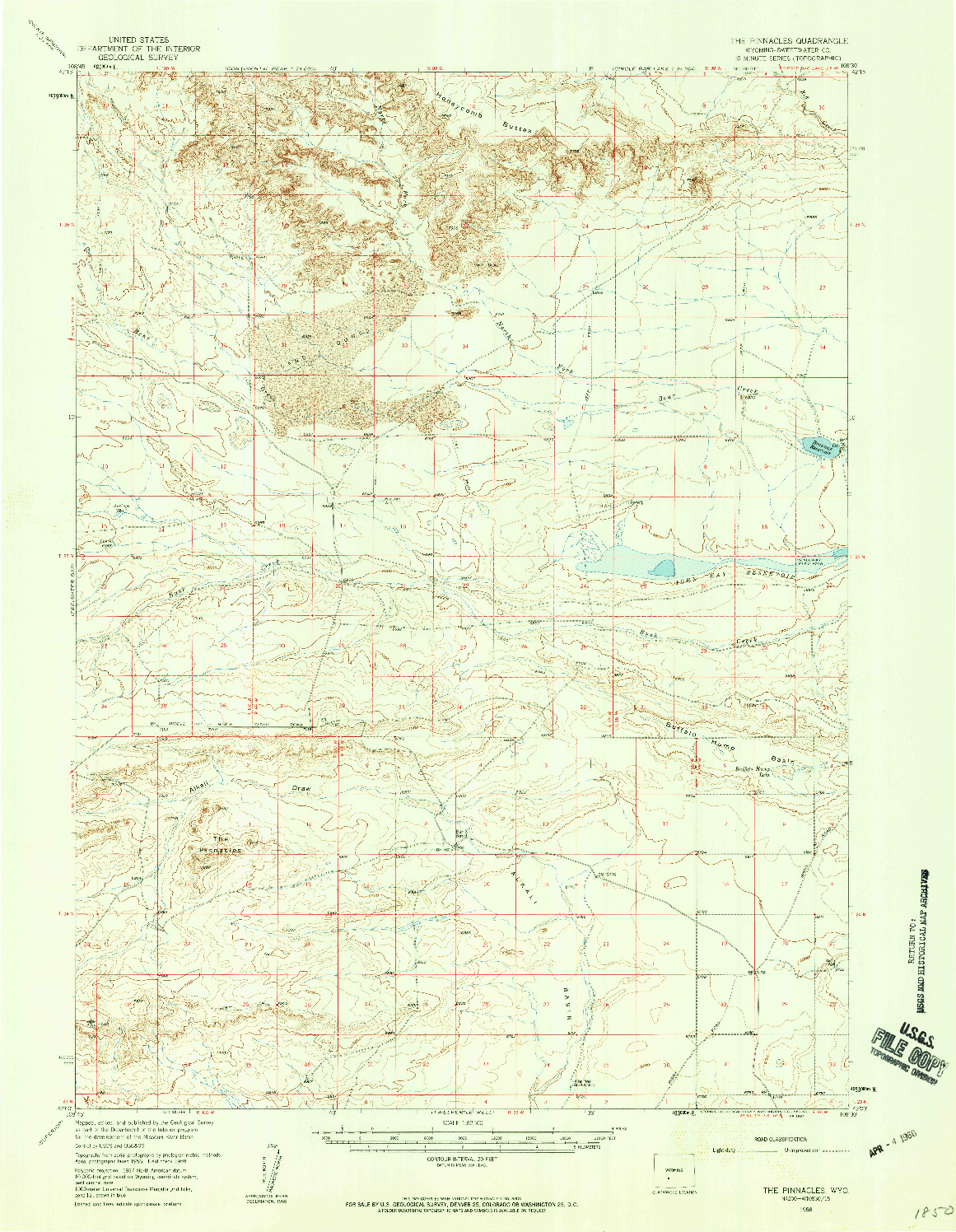 USGS 1:62500-SCALE QUADRANGLE FOR THE PINNACLES, WY 1958