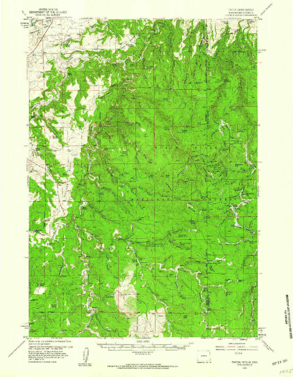 USGS 1:62500-SCALE QUADRANGLE FOR TINTON, WY 1958