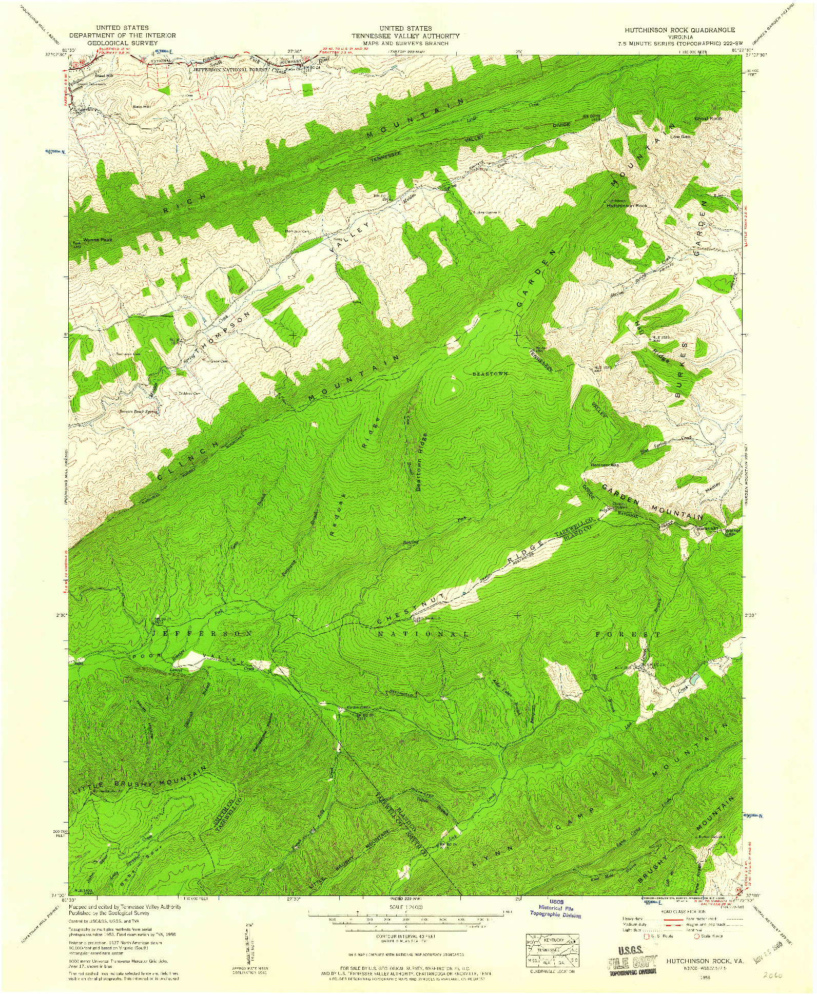 USGS 1:24000-SCALE QUADRANGLE FOR HUTCHINSON ROCK, VA 1958