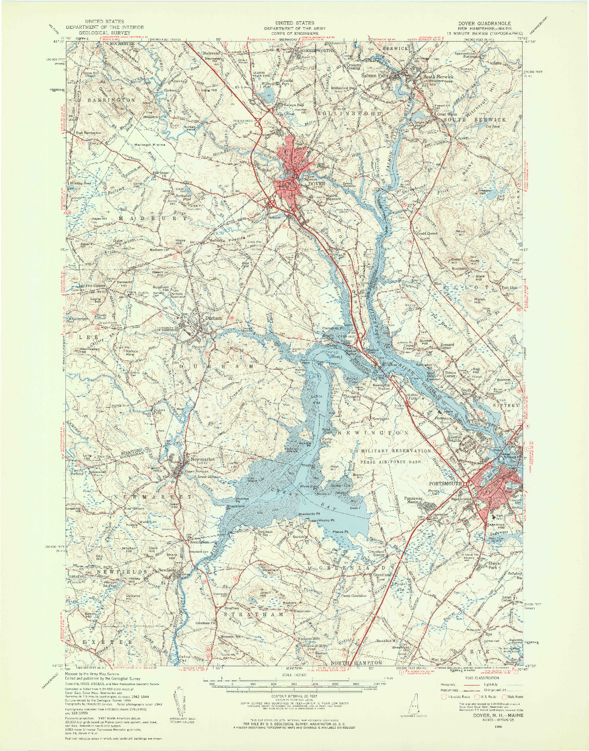 USGS 1:62500-SCALE QUADRANGLE FOR DOVER, NH 1956