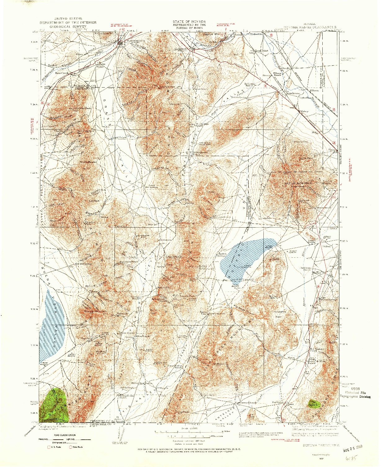 USGS 1:250000-SCALE QUADRANGLE FOR SONOMA RANGE, NV 1932