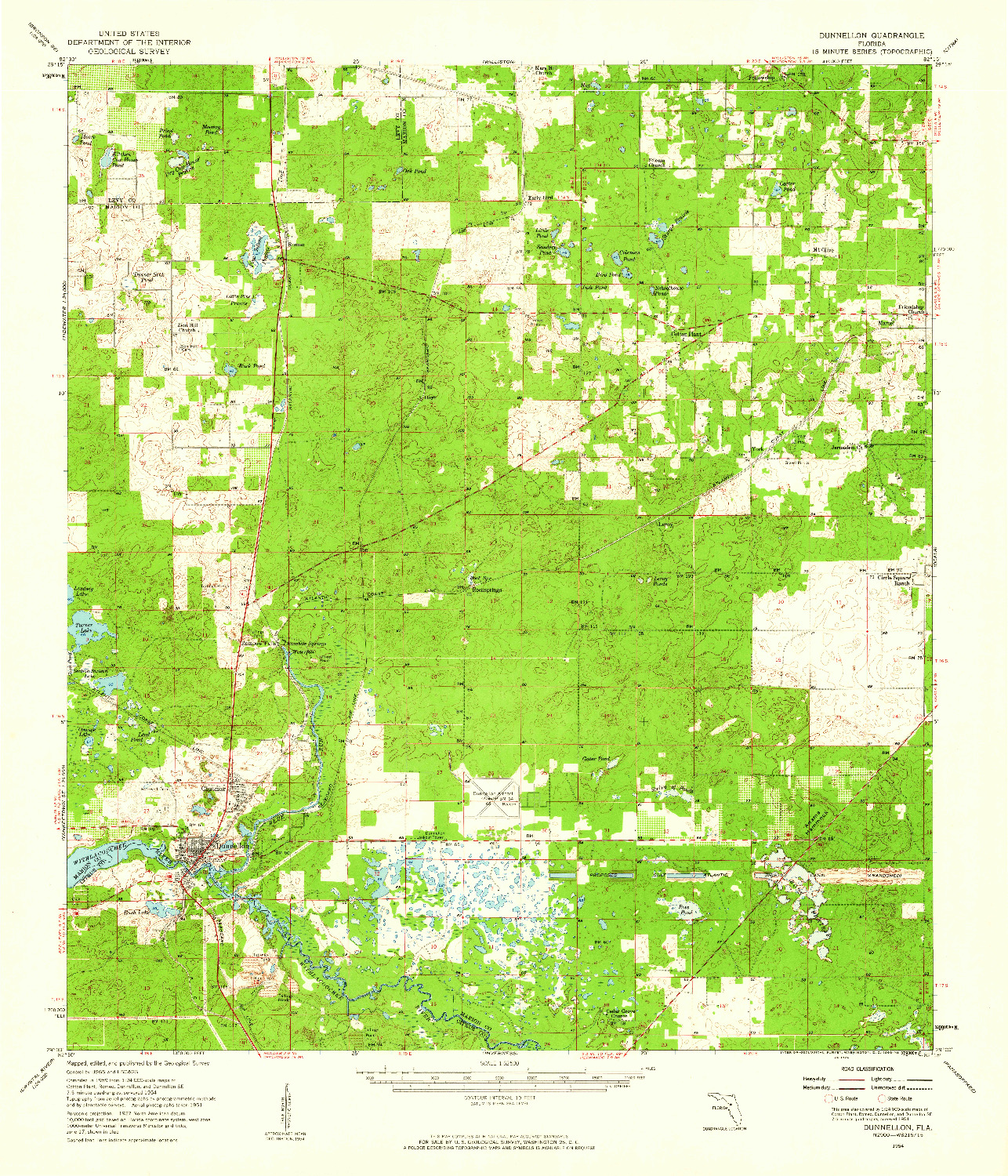 USGS 1:62500-SCALE QUADRANGLE FOR DUNNELLON, FL 1954