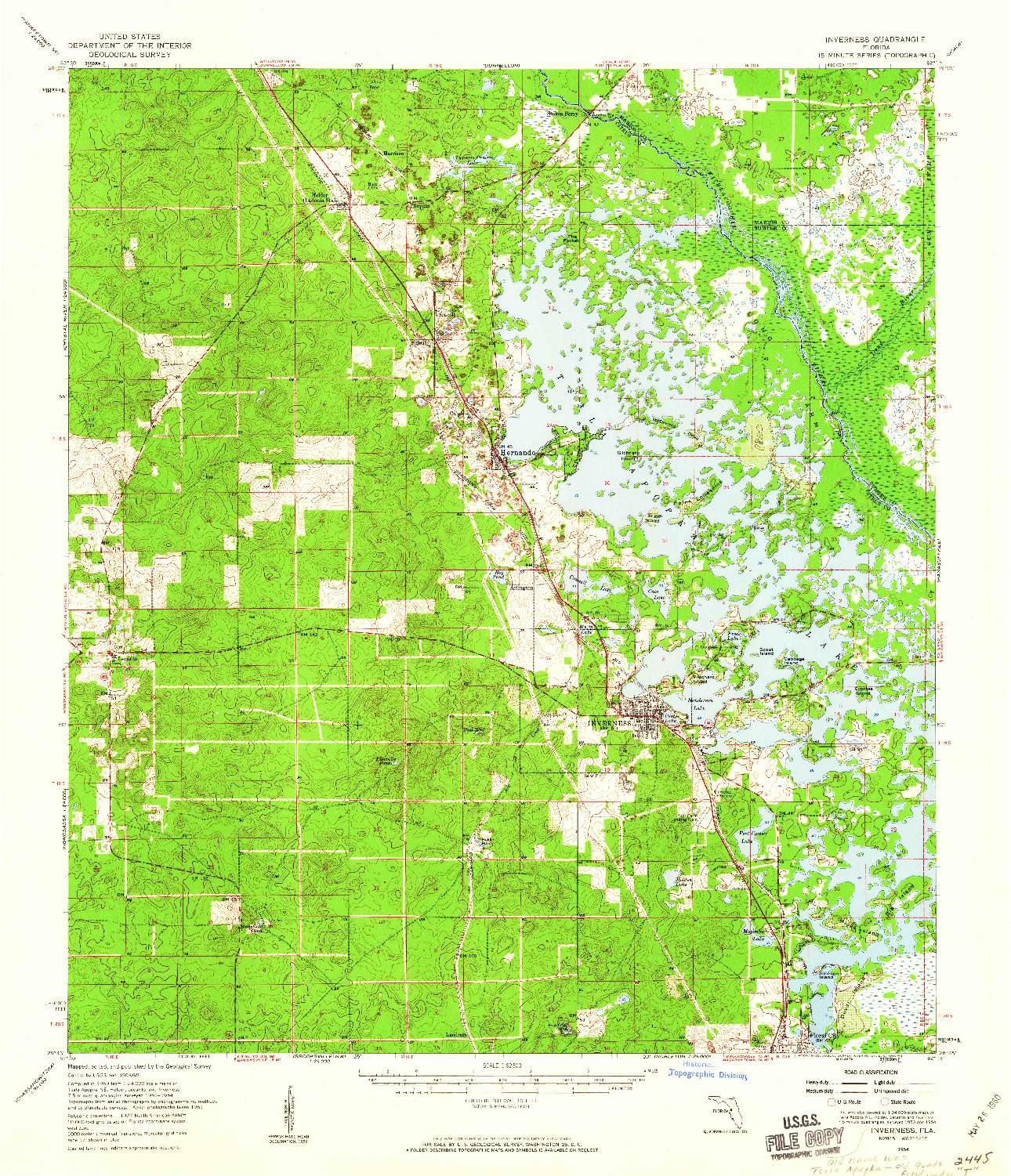 USGS 1:62500-SCALE QUADRANGLE FOR INVERNESS, FL 1954