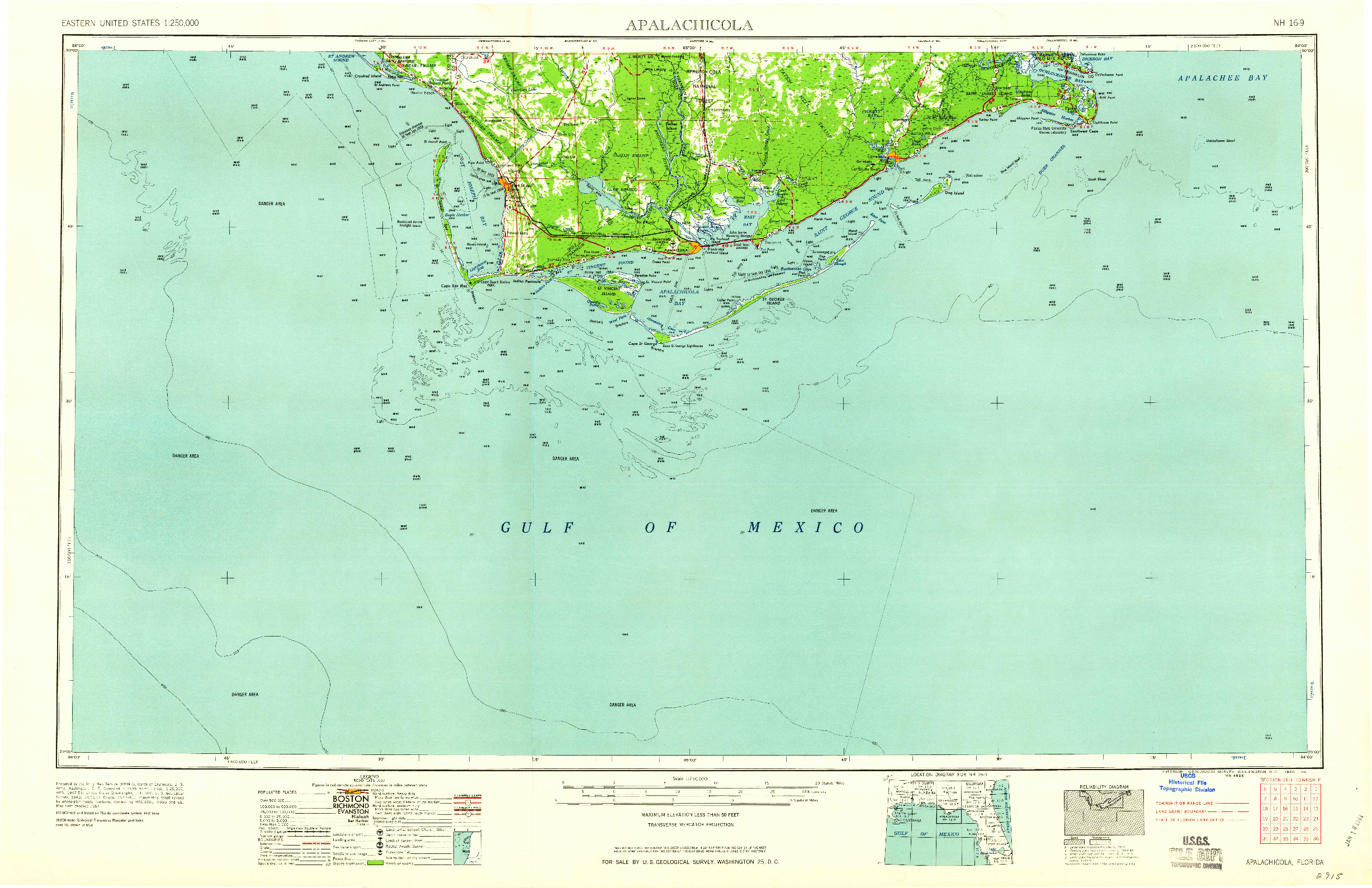 USGS 1:250000-SCALE QUADRANGLE FOR APALACHICOLA, FL 1960