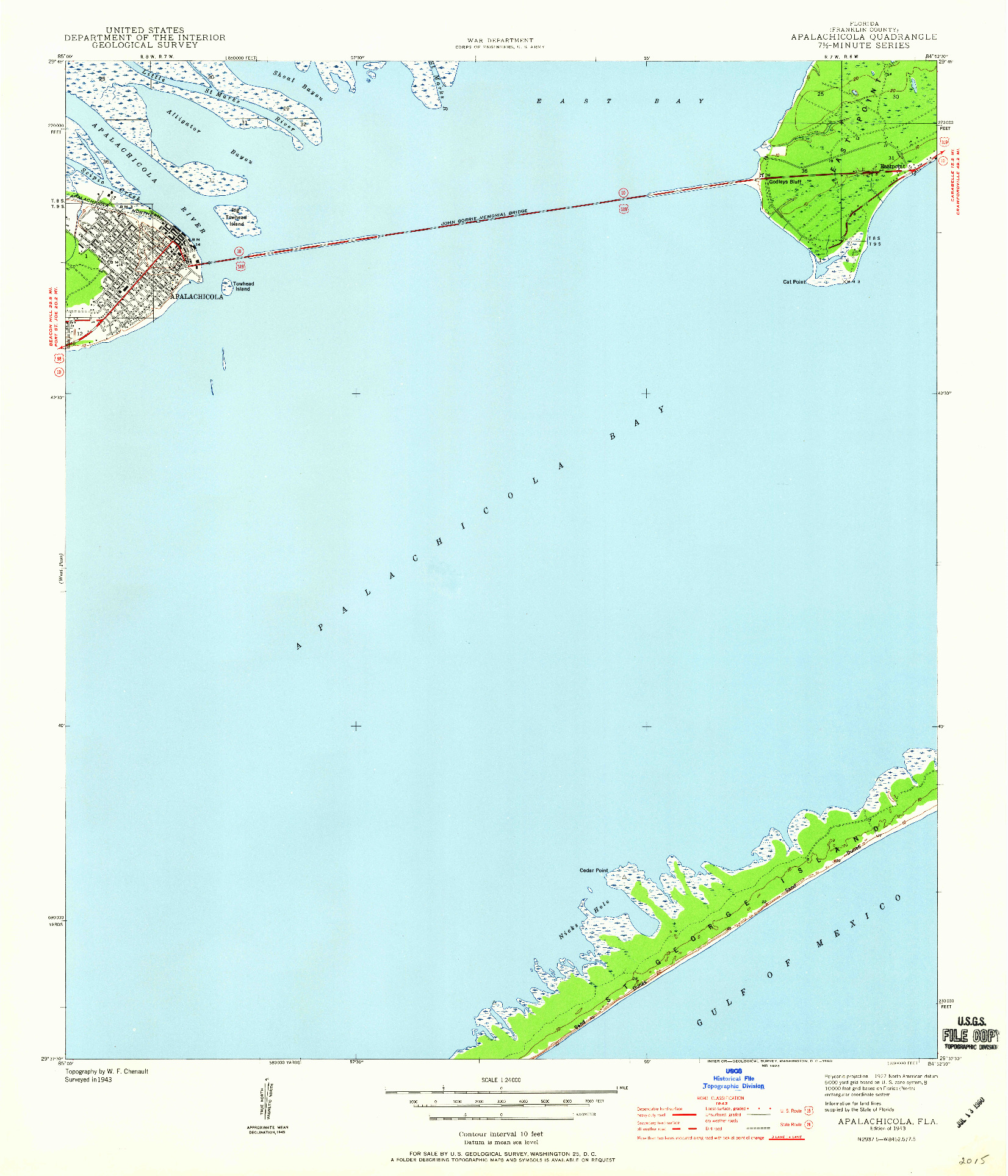 USGS 1:24000-SCALE QUADRANGLE FOR APALACHICOLA, FL 1943