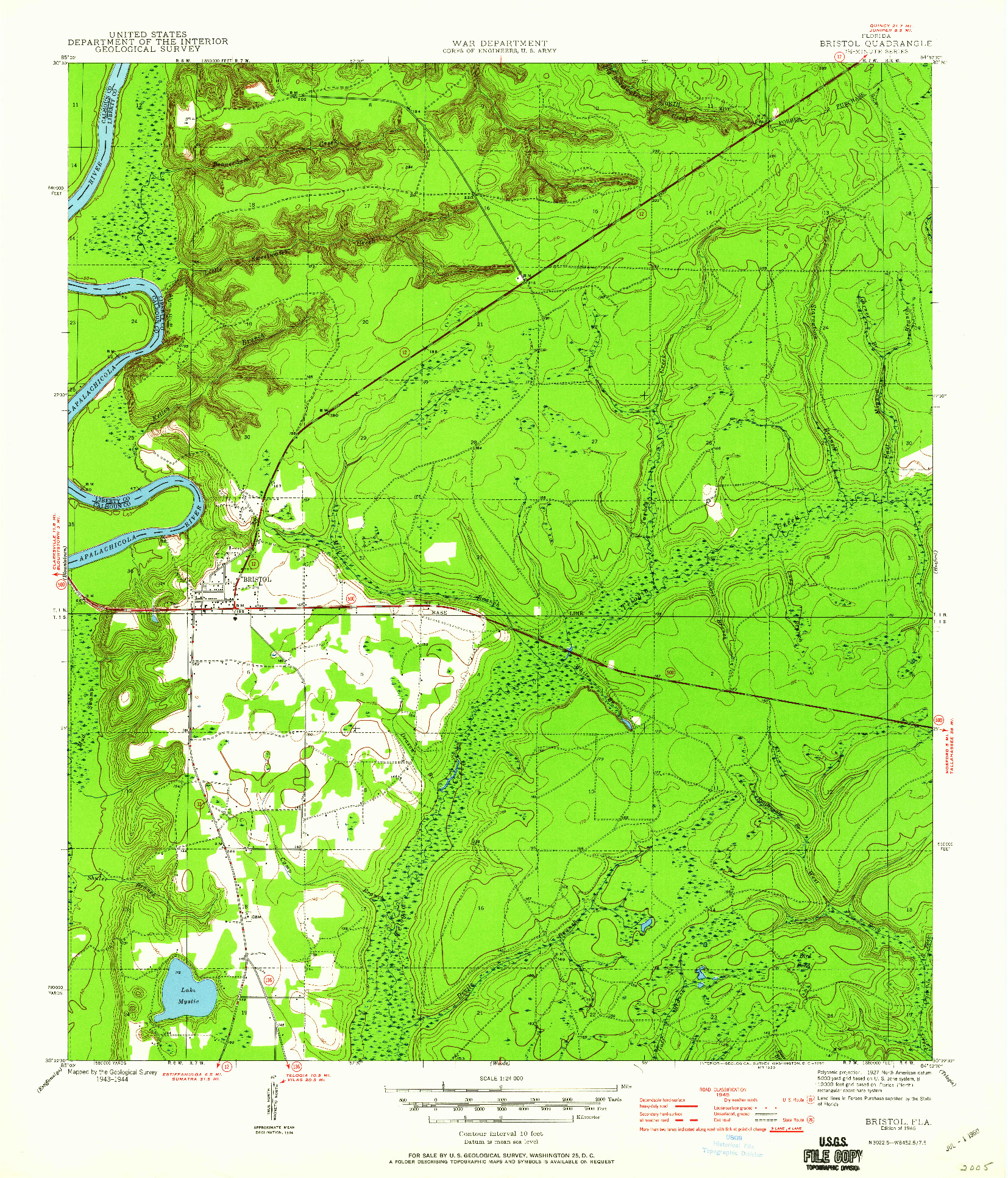 USGS 1:24000-SCALE QUADRANGLE FOR BRISTOL, FL 1945