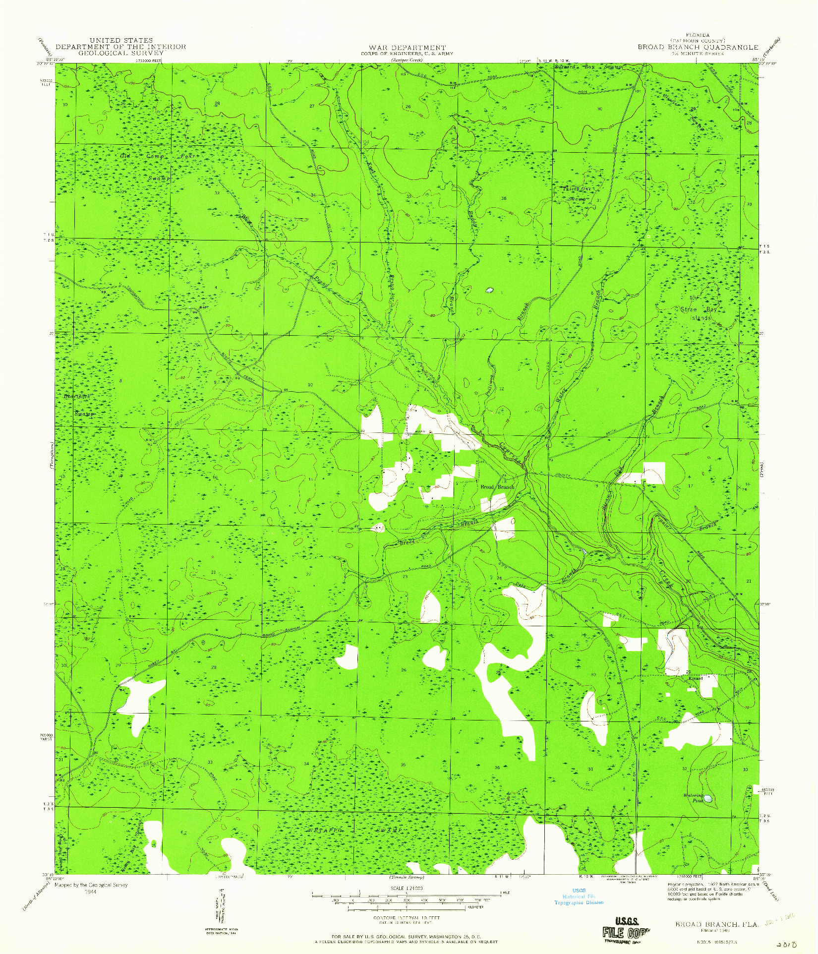 USGS 1:24000-SCALE QUADRANGLE FOR BROAD BRANCH, FL 1945