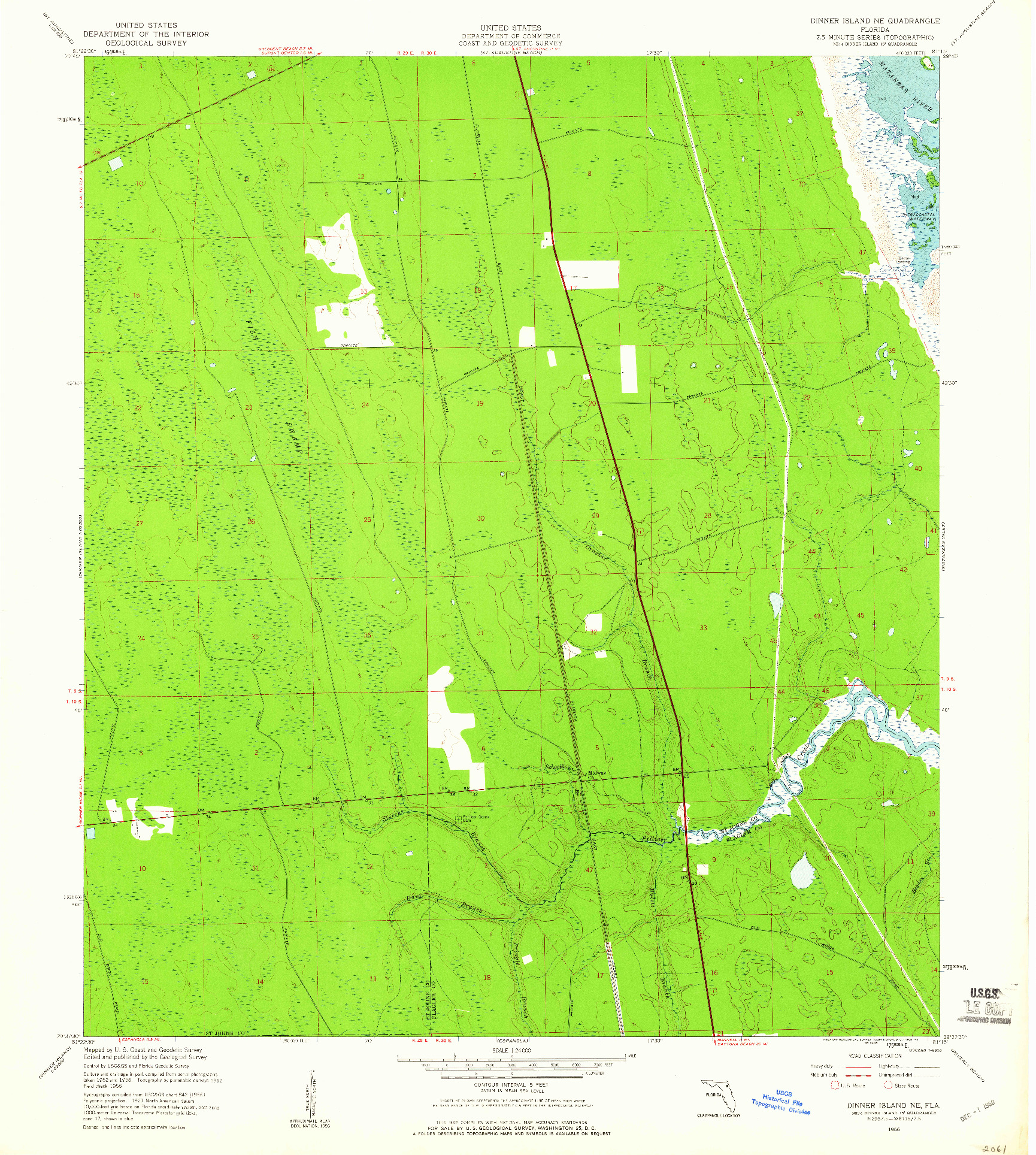 USGS 1:24000-SCALE QUADRANGLE FOR DINNER ISLAND NE, FL 1956